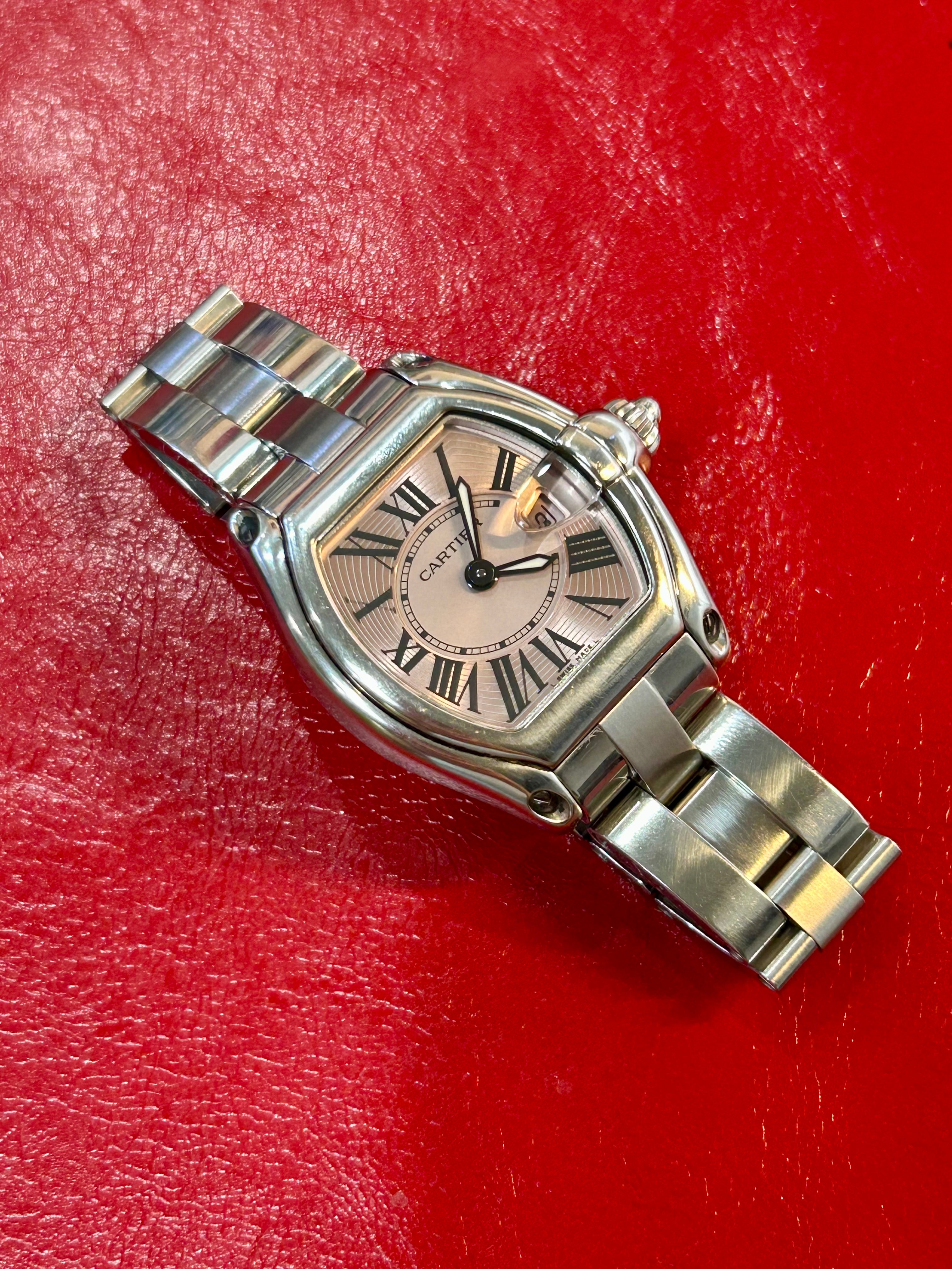 Cartier Roadster Pink Dial Stainless Steel Watch | 31mm | 6 inches