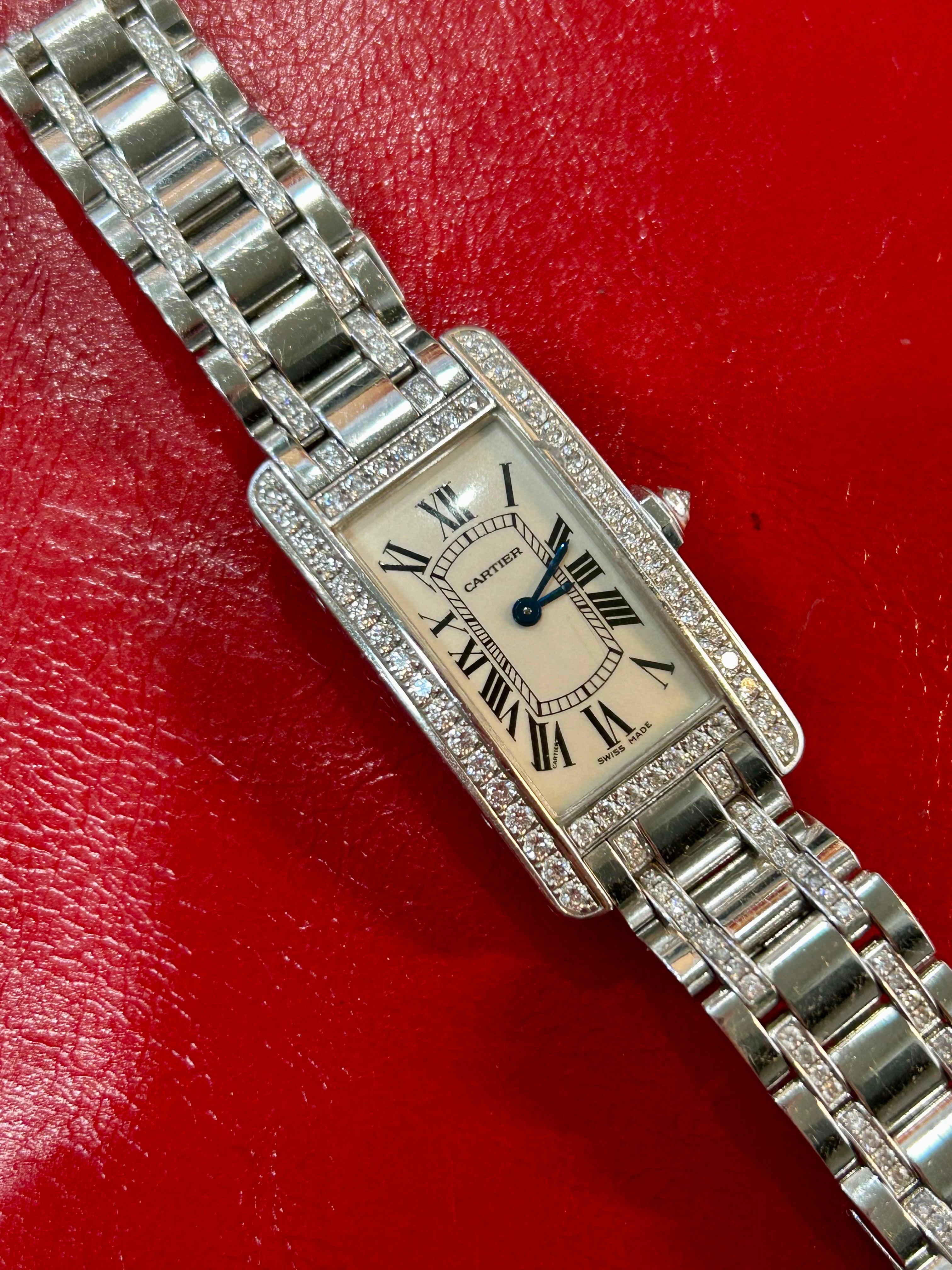 Cartier Tank Américaine Ref. 2489 | 19mm Small | 18K White Gold With Diamonds Quartz Watch