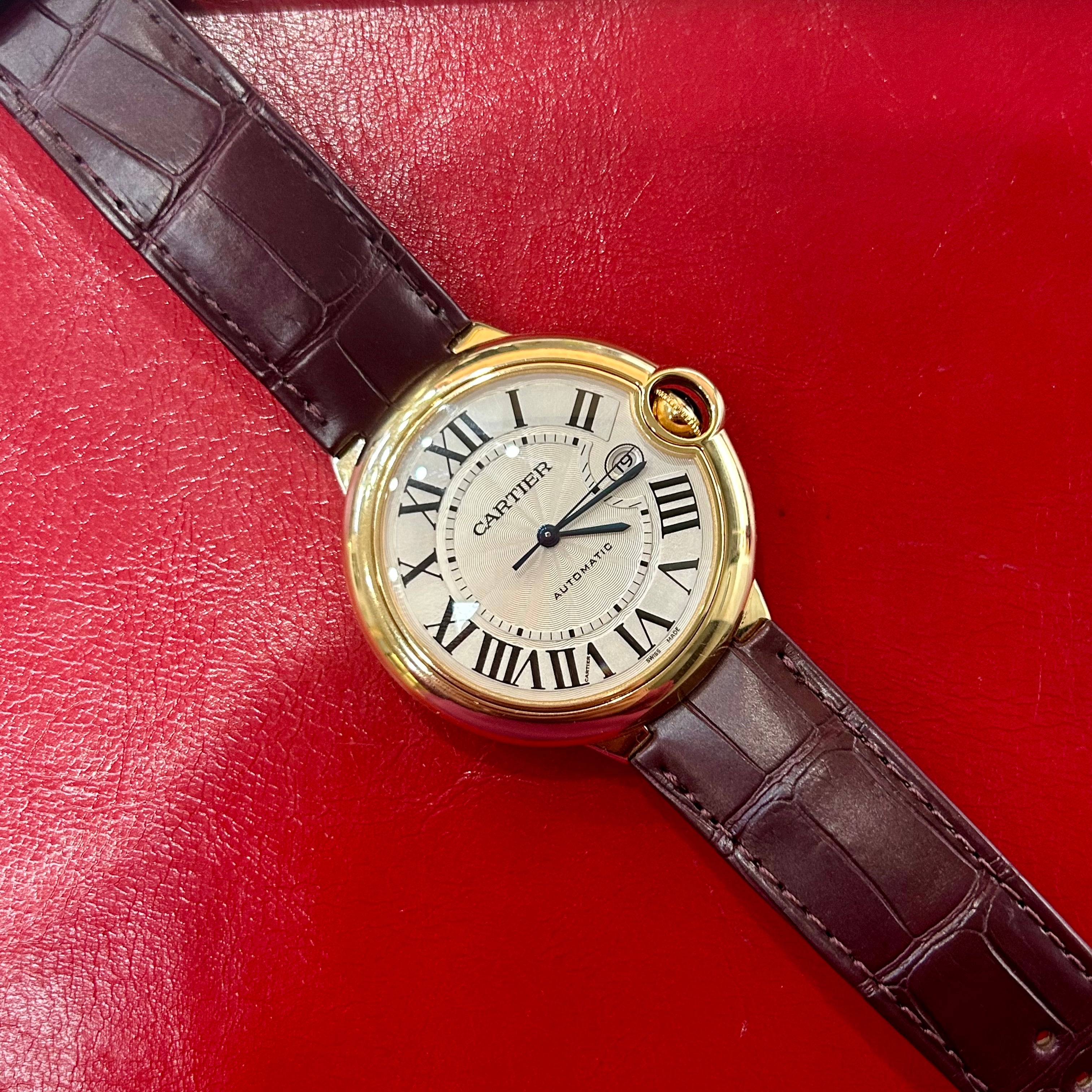 Cartier Ballon Bleu Large XL Ref 2998 | 42mm | 18k Yellow Gold | Burgundy leather Strap