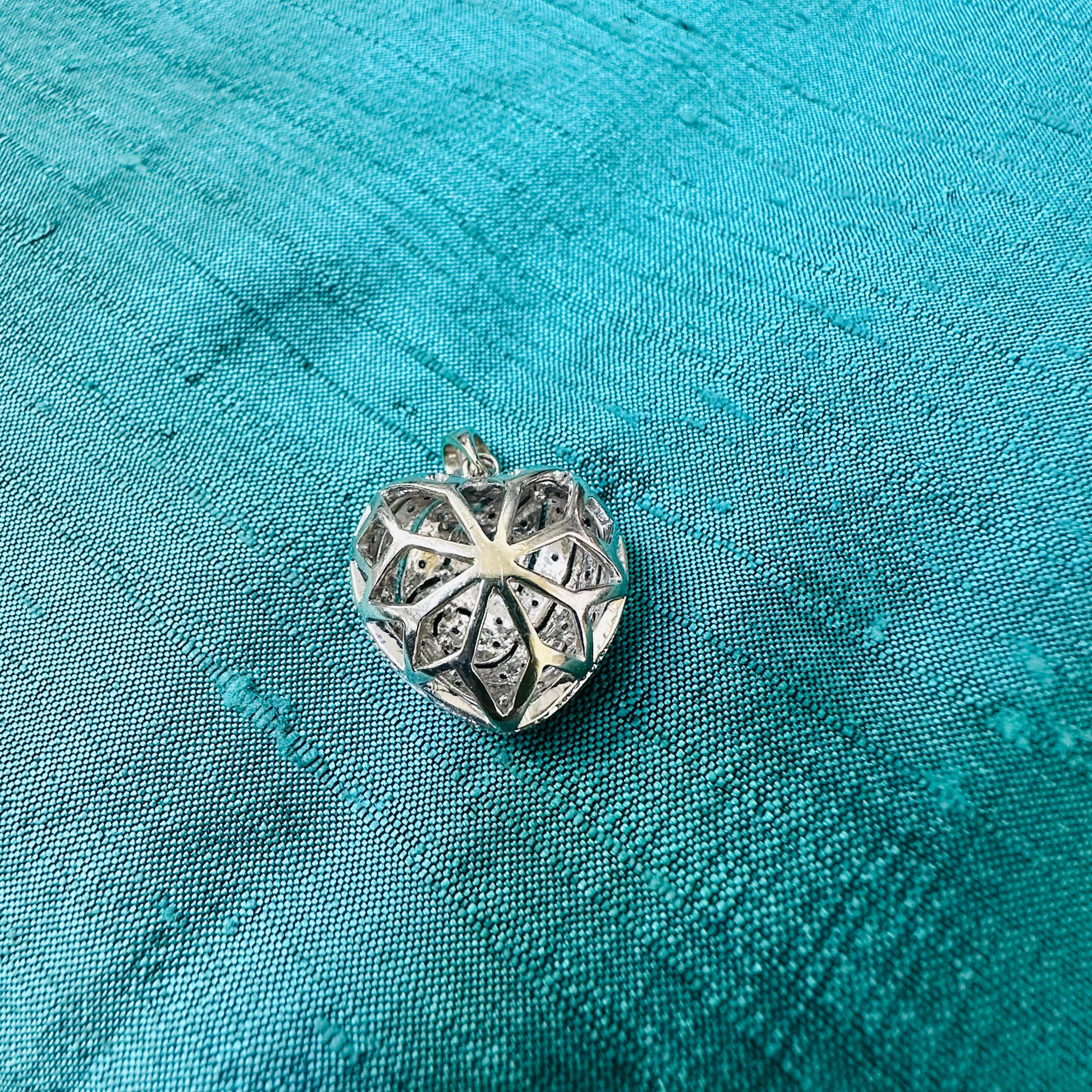 14K White Gold Diamond Heart Charm
