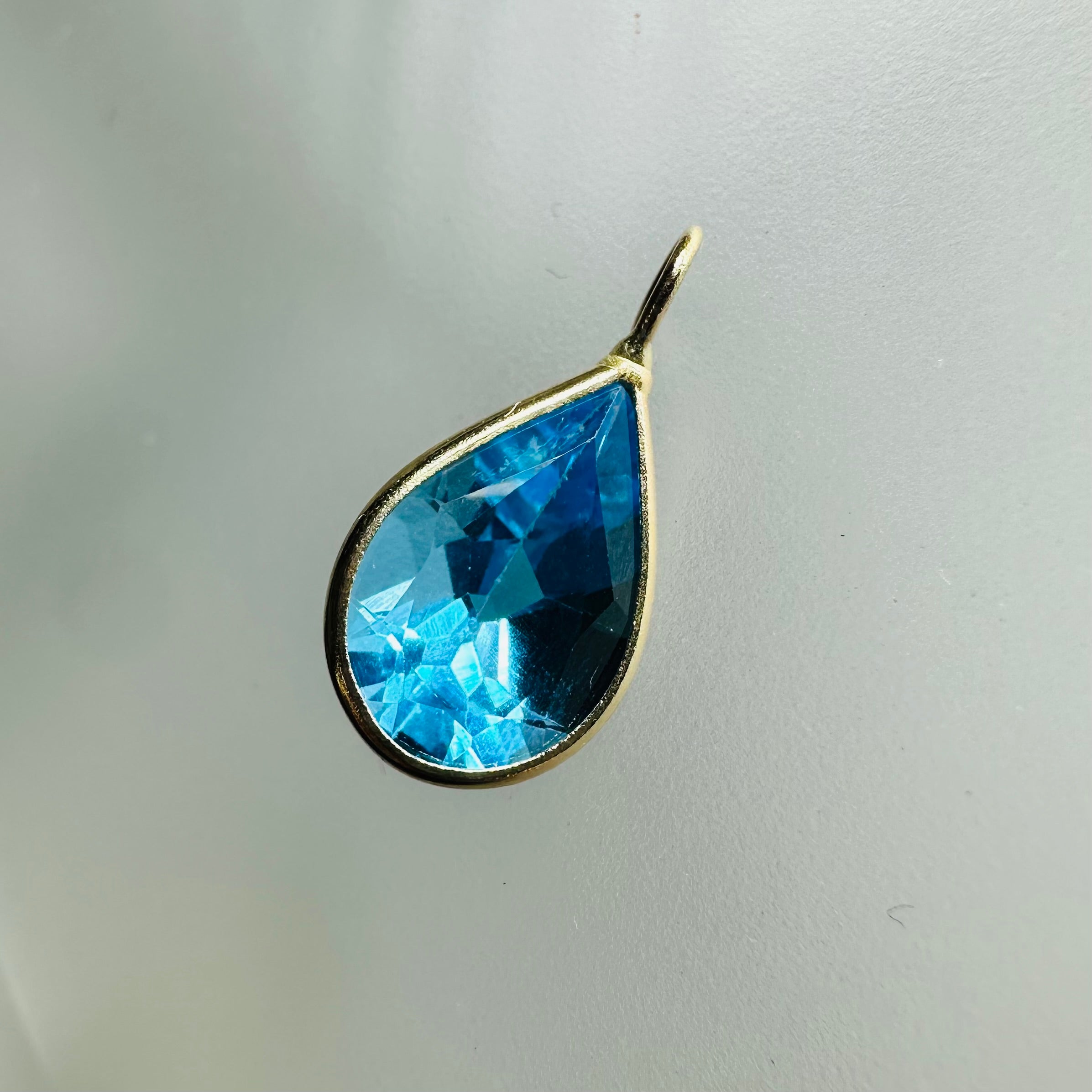 Blue Topaz 14K Yellow Gold Charm Pendant Pear Shape
