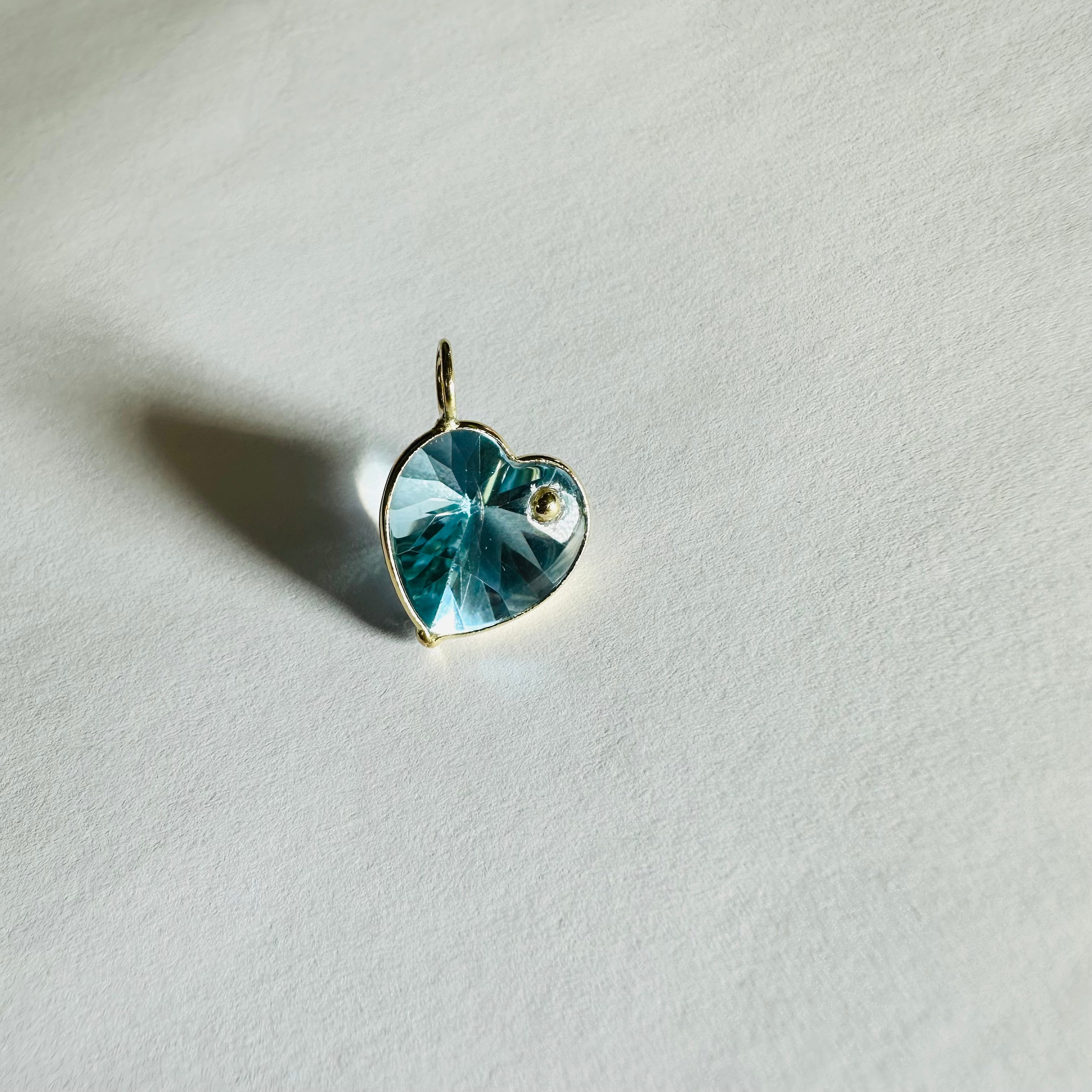 14K  Blue Topaz Yellow Gold Heart Charm