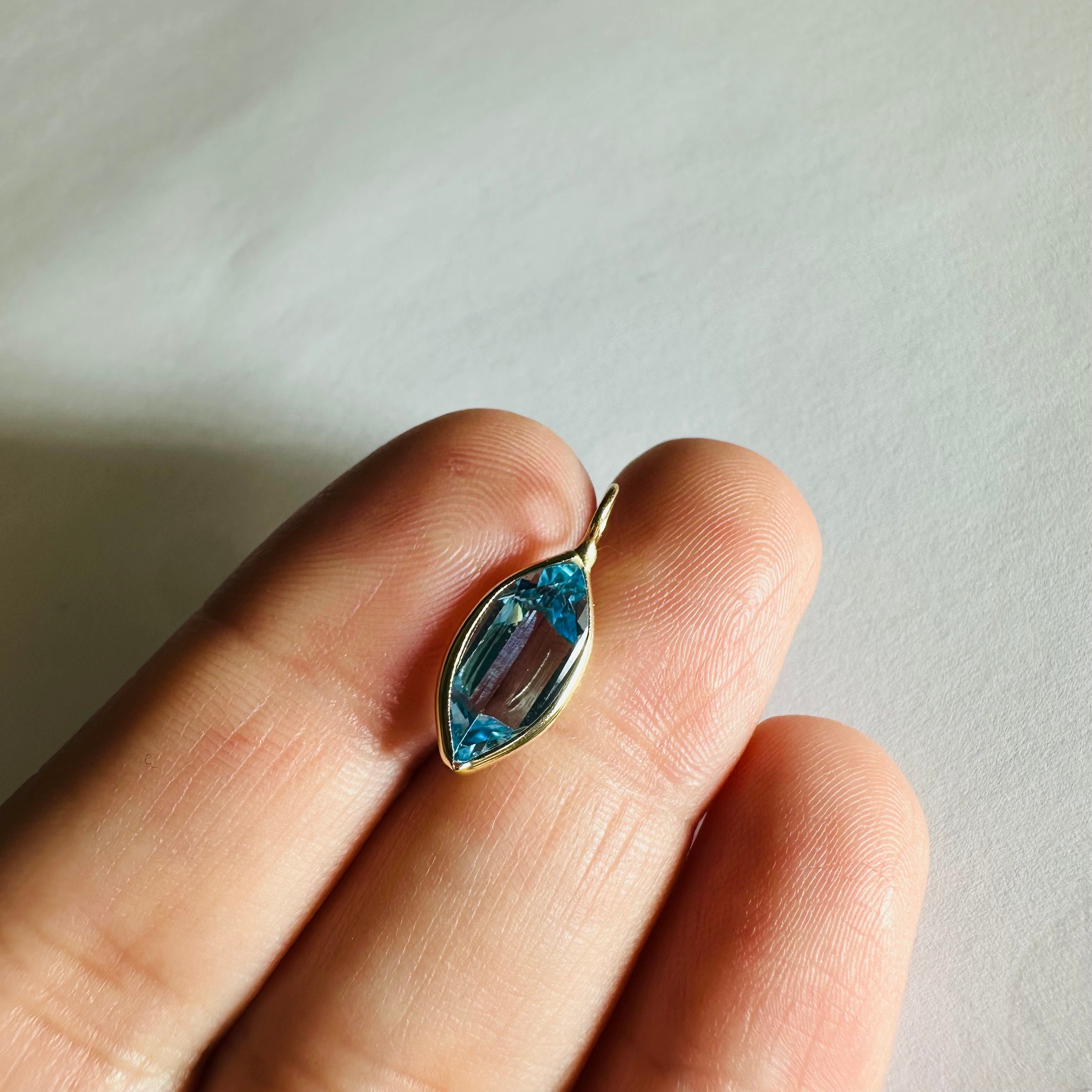Blue Topaz 14K Yellow Gold Charm Marquise Shape