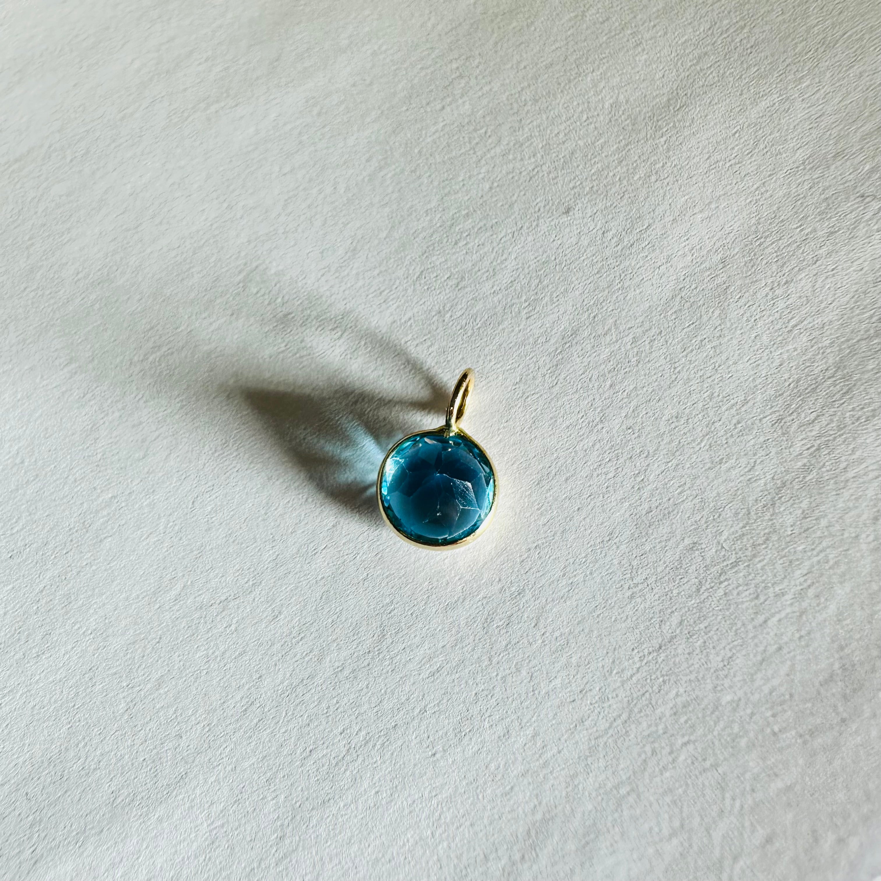 Blue Topaz 14K Yellow Gold Charm Pendant Round Shape