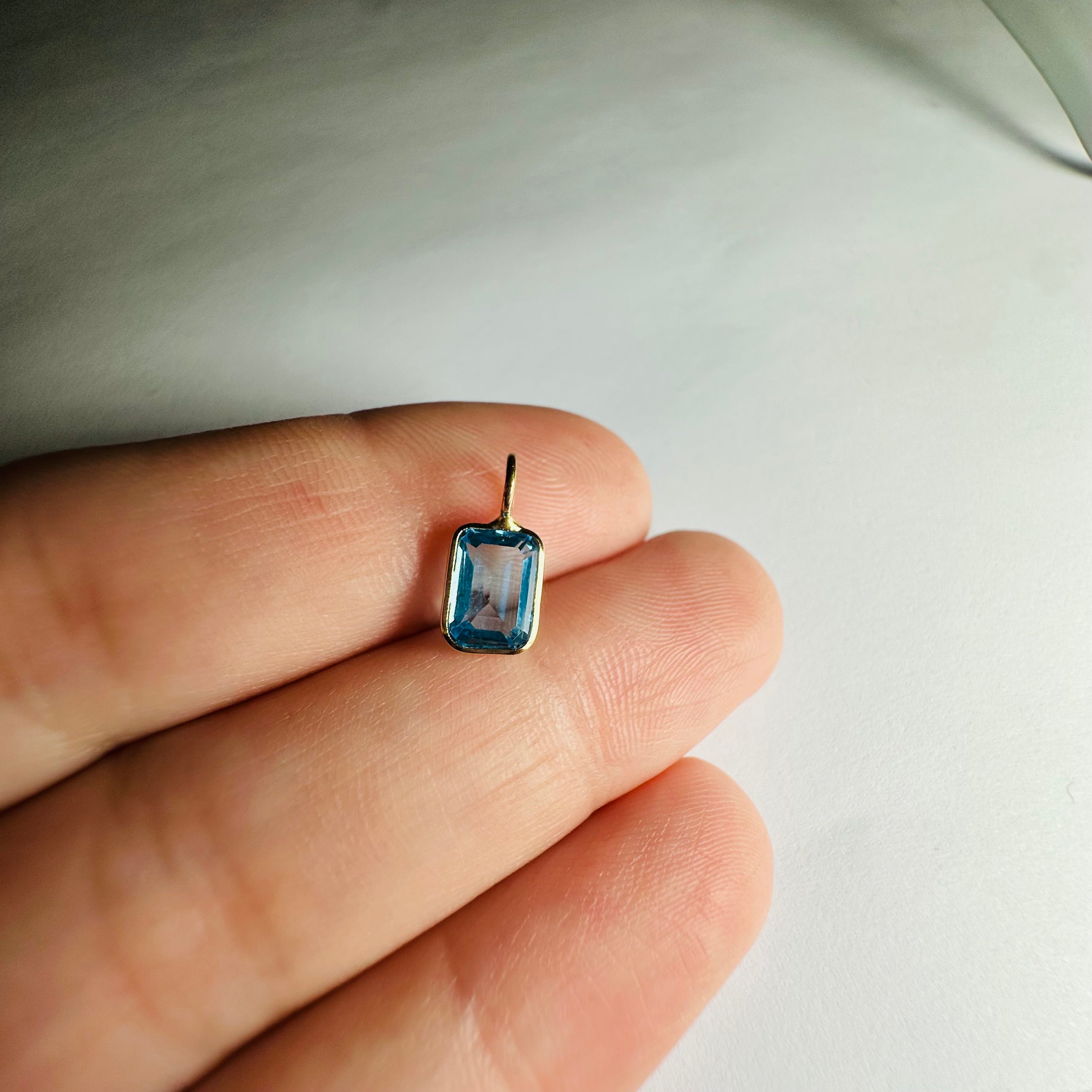 14K Blue Topaz Yellow Gold Emerald Cut Charm