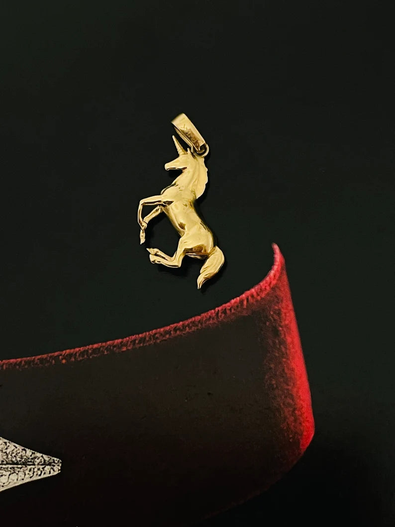 Solid 14K Yellow Gold Galloping Unicorn Charm Pendant