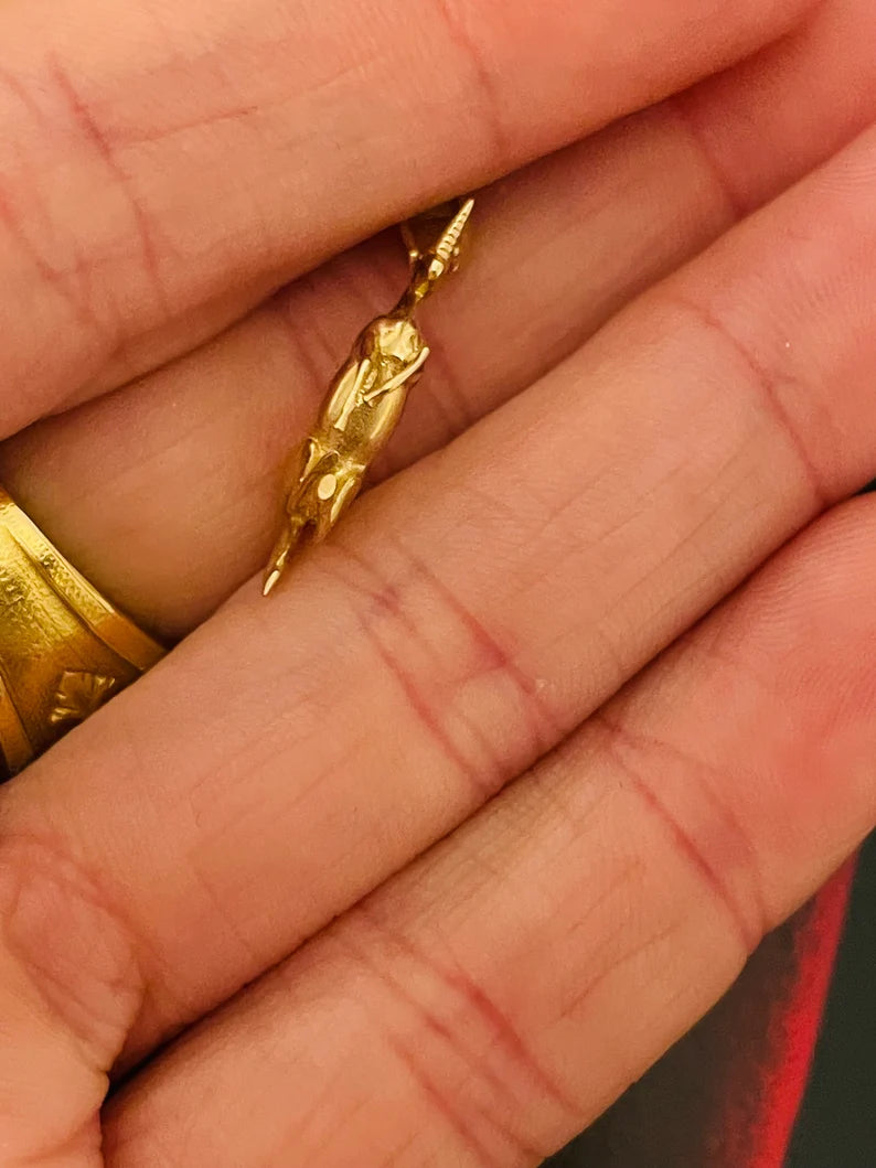 Solid 14K Yellow Gold Galloping Unicorn Charm Pendant