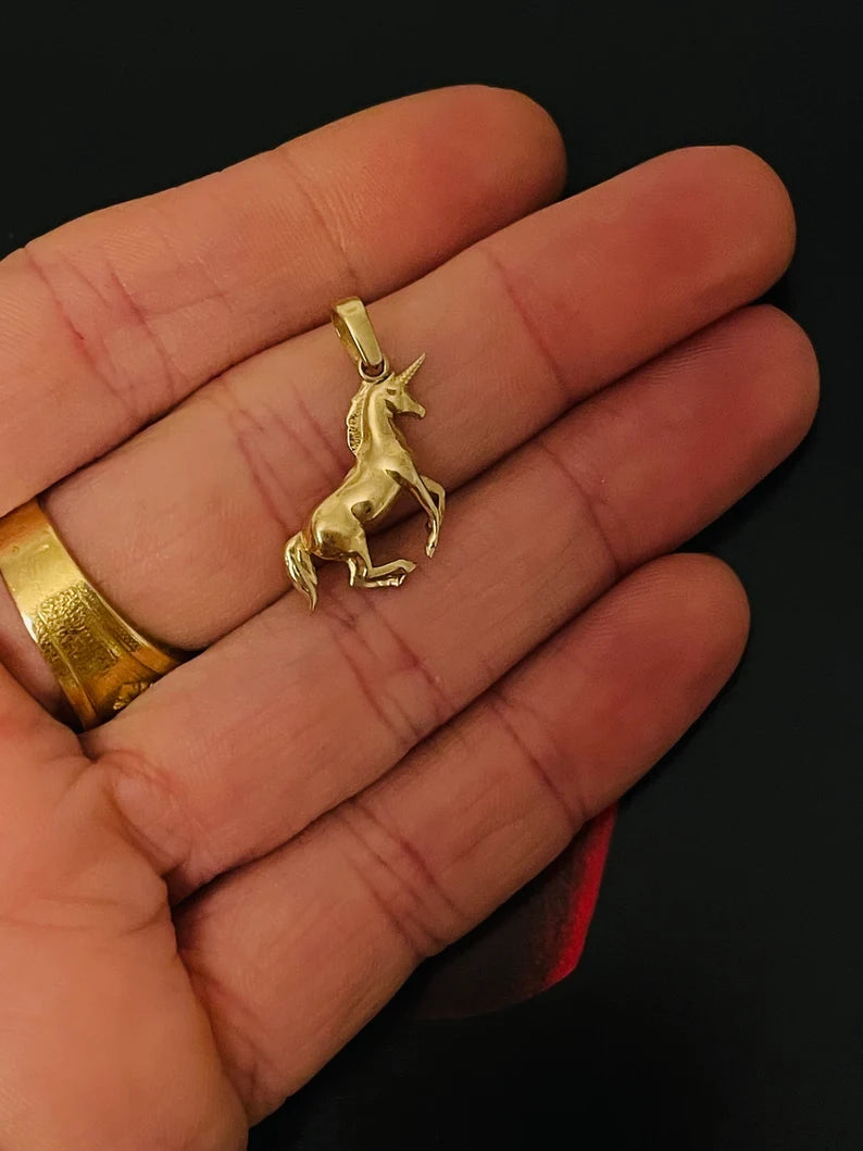 Solid 14K Yellow Gold Galloping Unicorn Charm Pendant