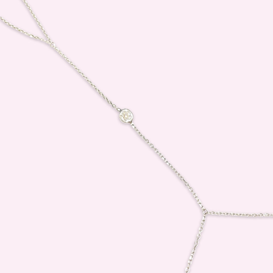 .35CT Old Mine Cut Diamond 14K White Gold Diamond Solitaire Hand Chain Bracelet