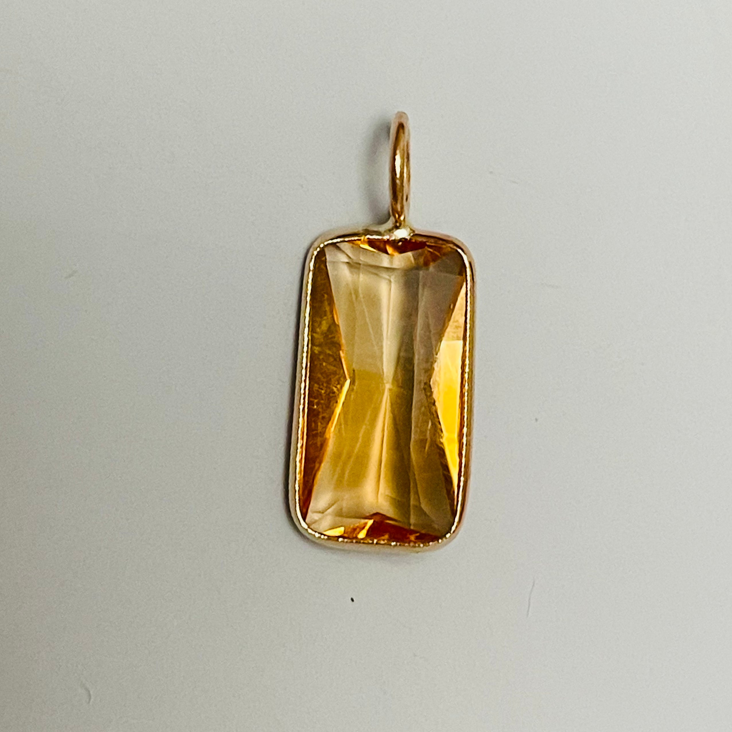 Natural Yellow Citrine Elongated Emerald Cut 14K Yellow Gold Pendant Charm 13x6.5mm