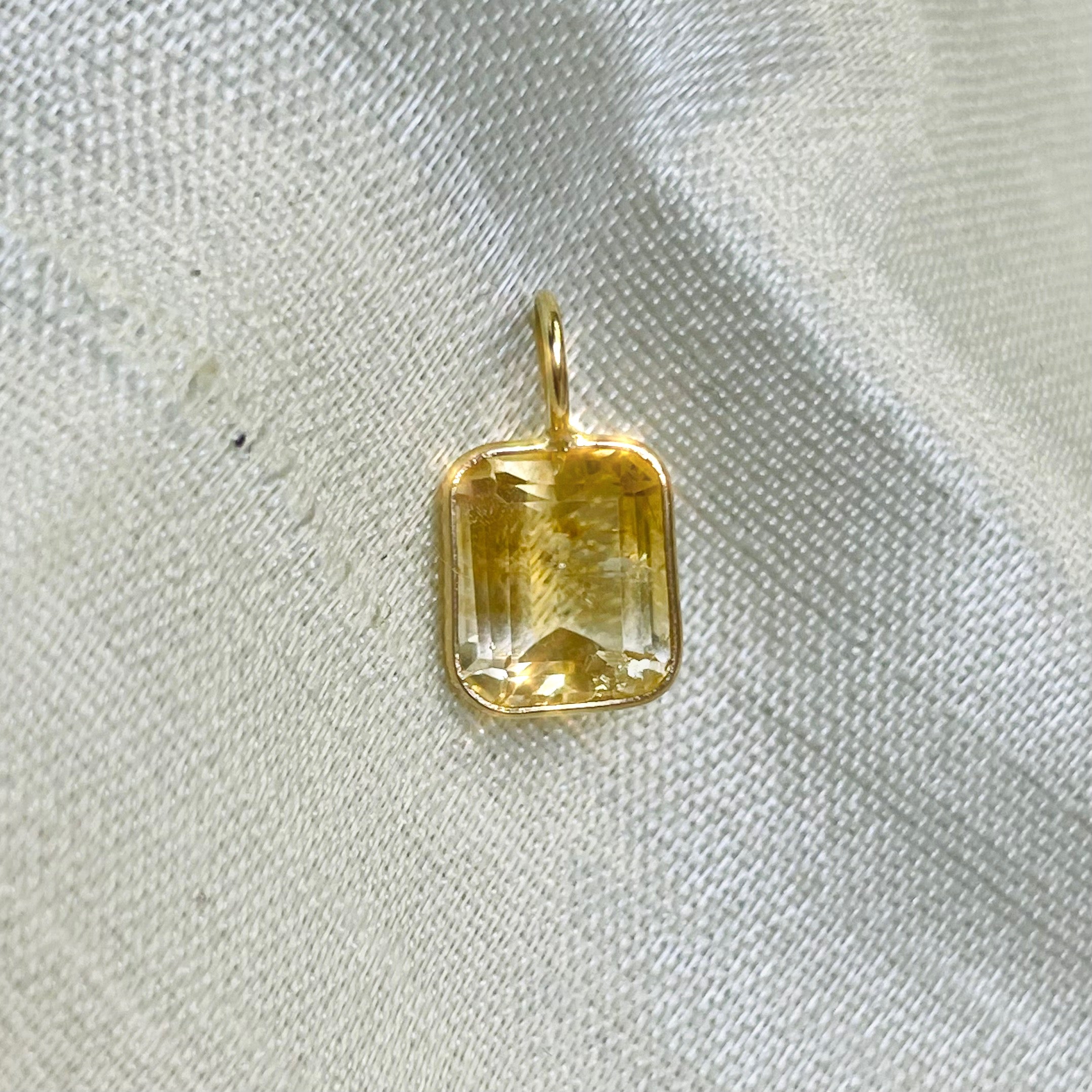 Natural Yellow Citrine Emerald Cut 14K Yellow Gold Pendant Charm 13x6.5mm