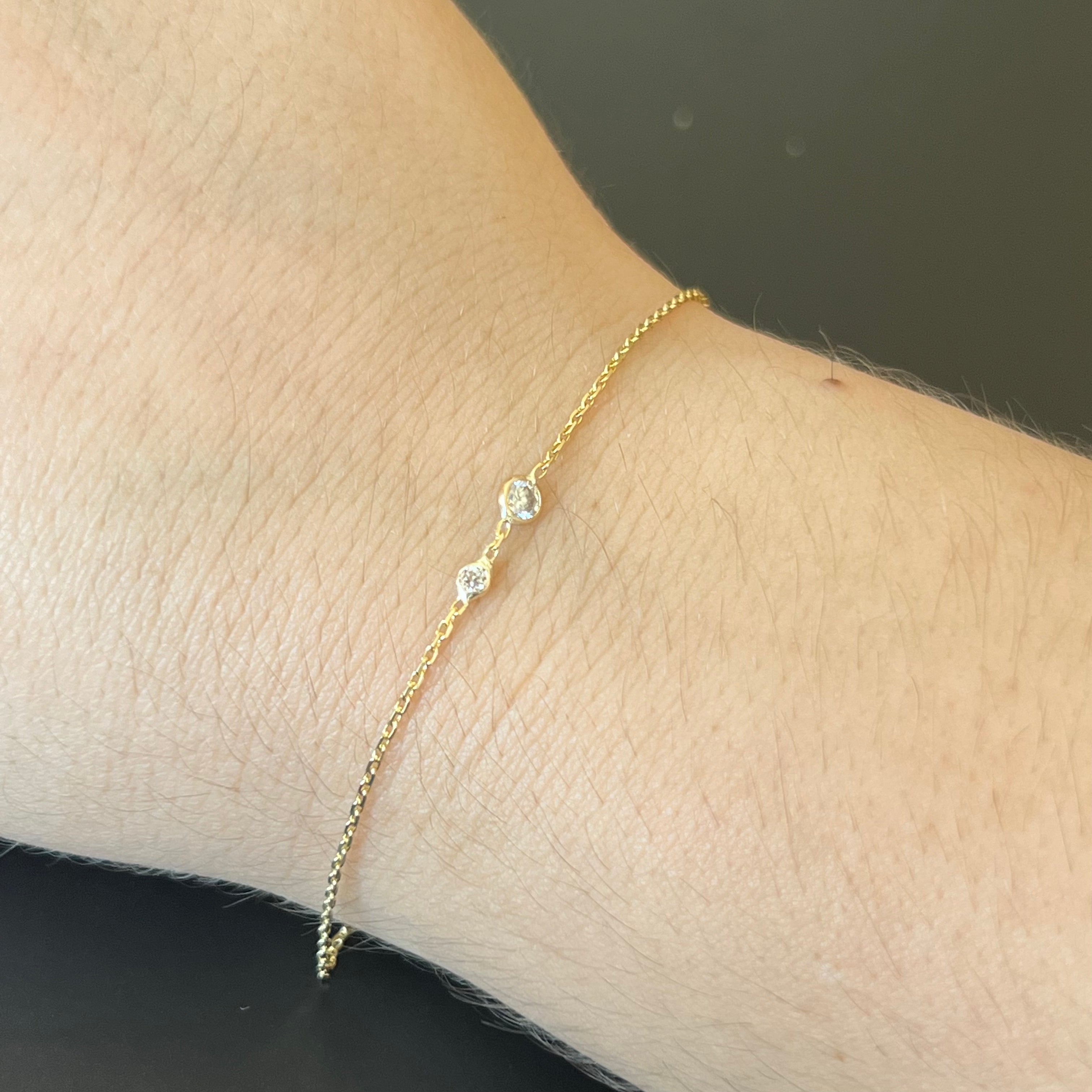 14k Solid Yellow Gold Diamond Bracelet 7.5"