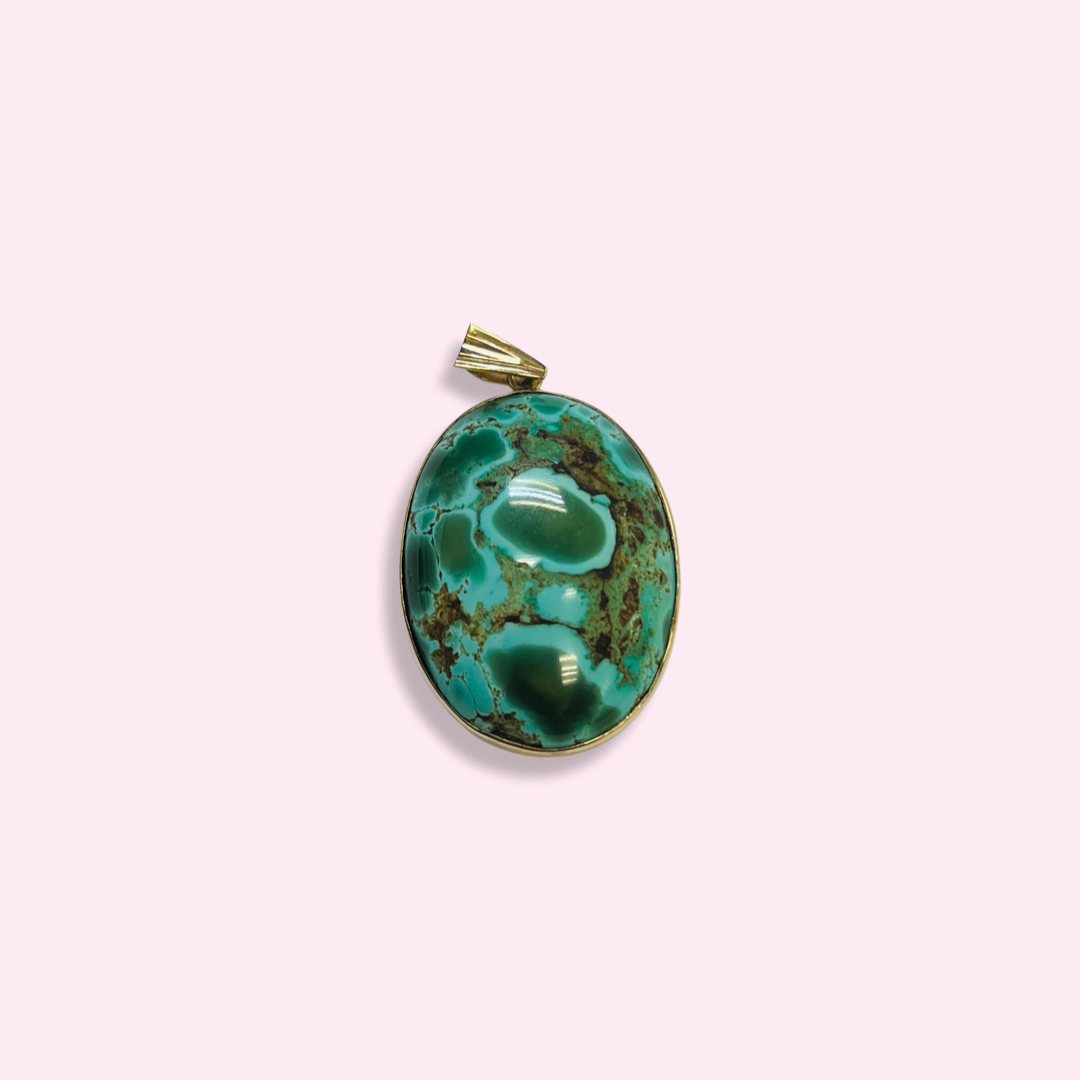 Large Natural Oval Turquoise 14K Pendant Pendant Charm 1.75 x 1.1"