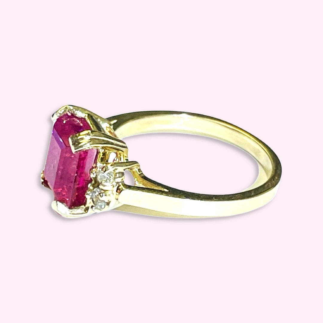 14K Yellow Gold Hot Pink Tourmaline Ring Size 6