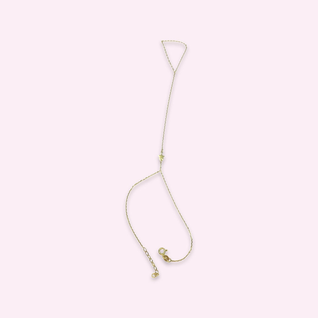 Solid 14k Yellow Gold Single Star Hand Chain Size Small