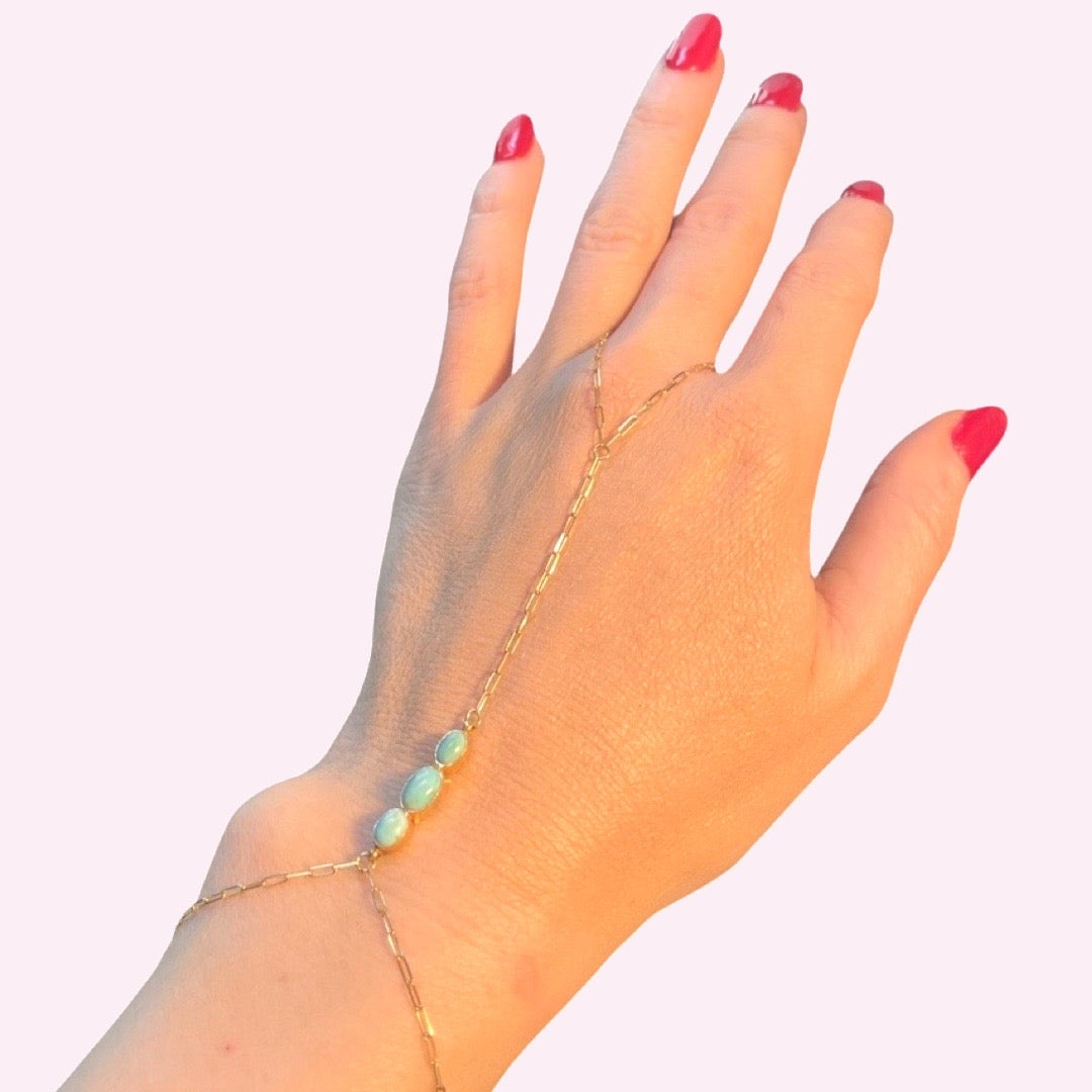 Natural Persian Turquoise 18K Yellow Gold Handchain Bracelet