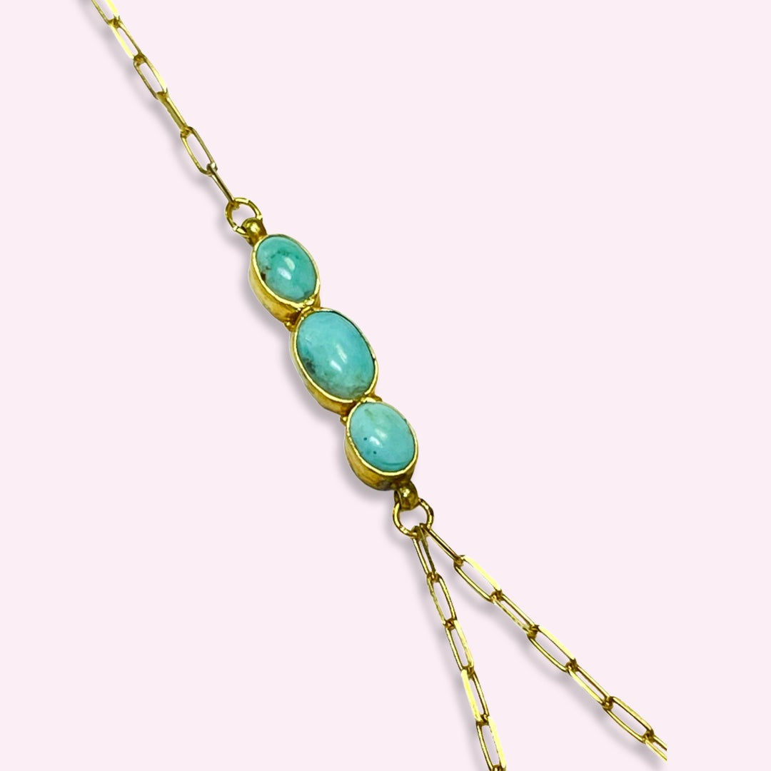 Natural Persian Turquoise 18K Yellow Gold Handchain Bracelet