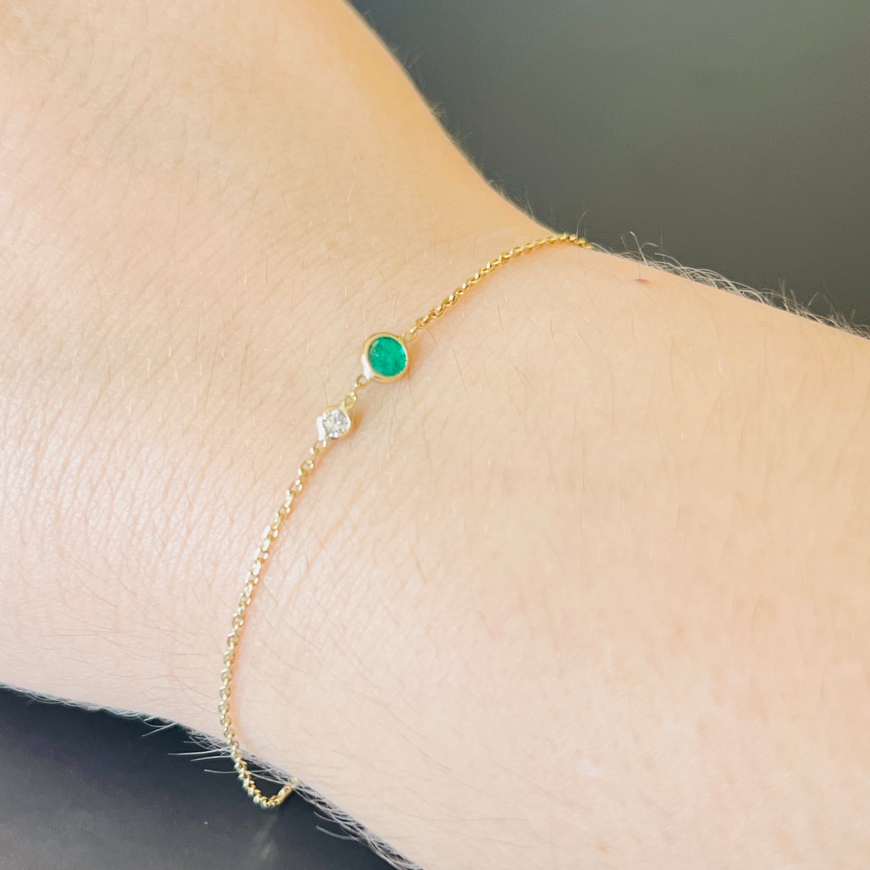 Emerald And Diamond Bracelet in Solid 14k Yellow Gold 6.75"