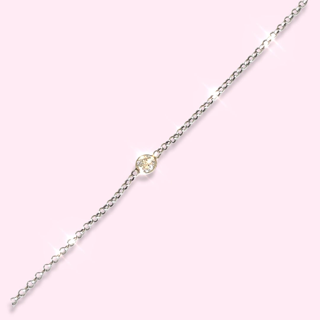 14K in Solid White Gold Diamond Solitaire Bracelet 6.75"