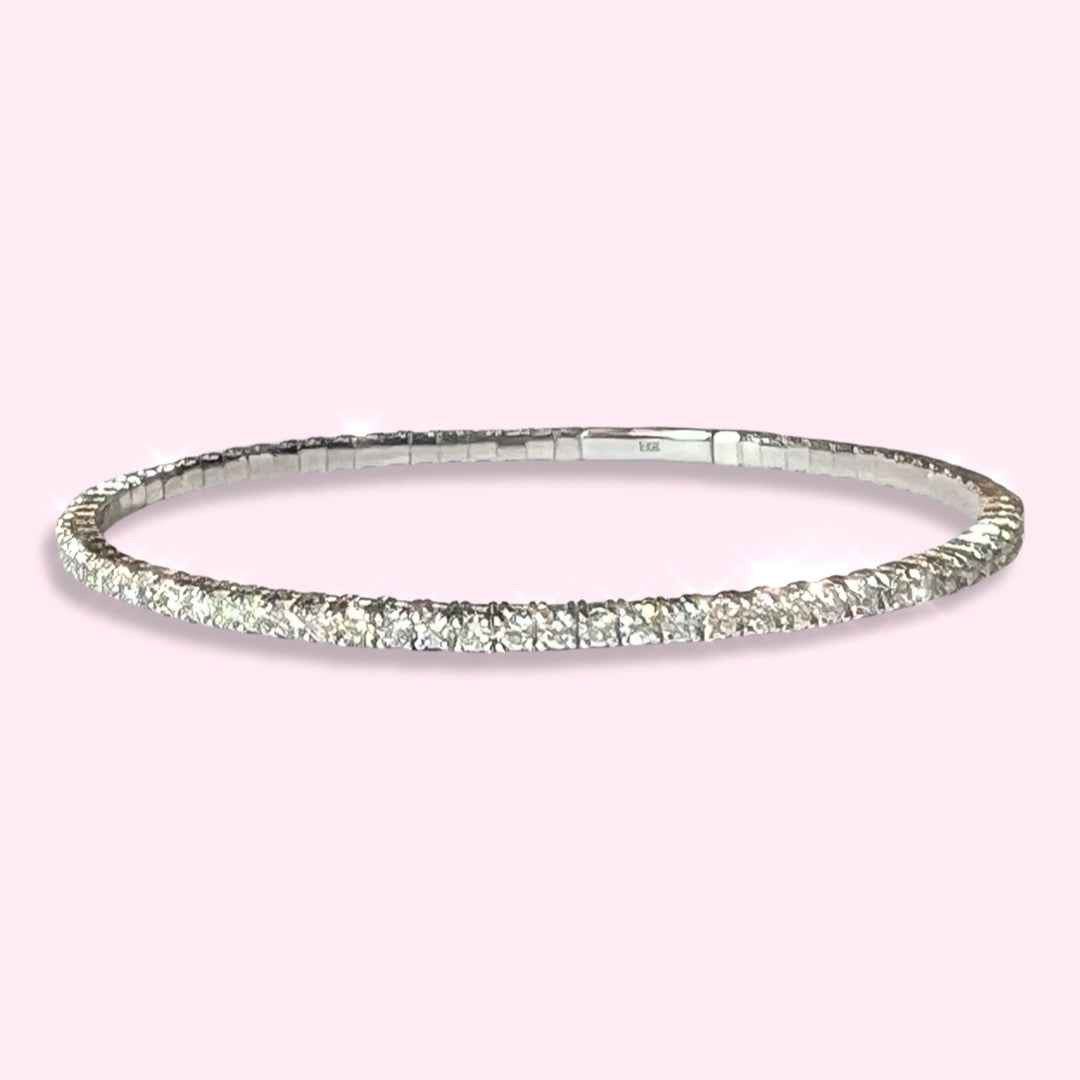 2.99ctw 18K White Gold Natural Diamond Flexible Bangle