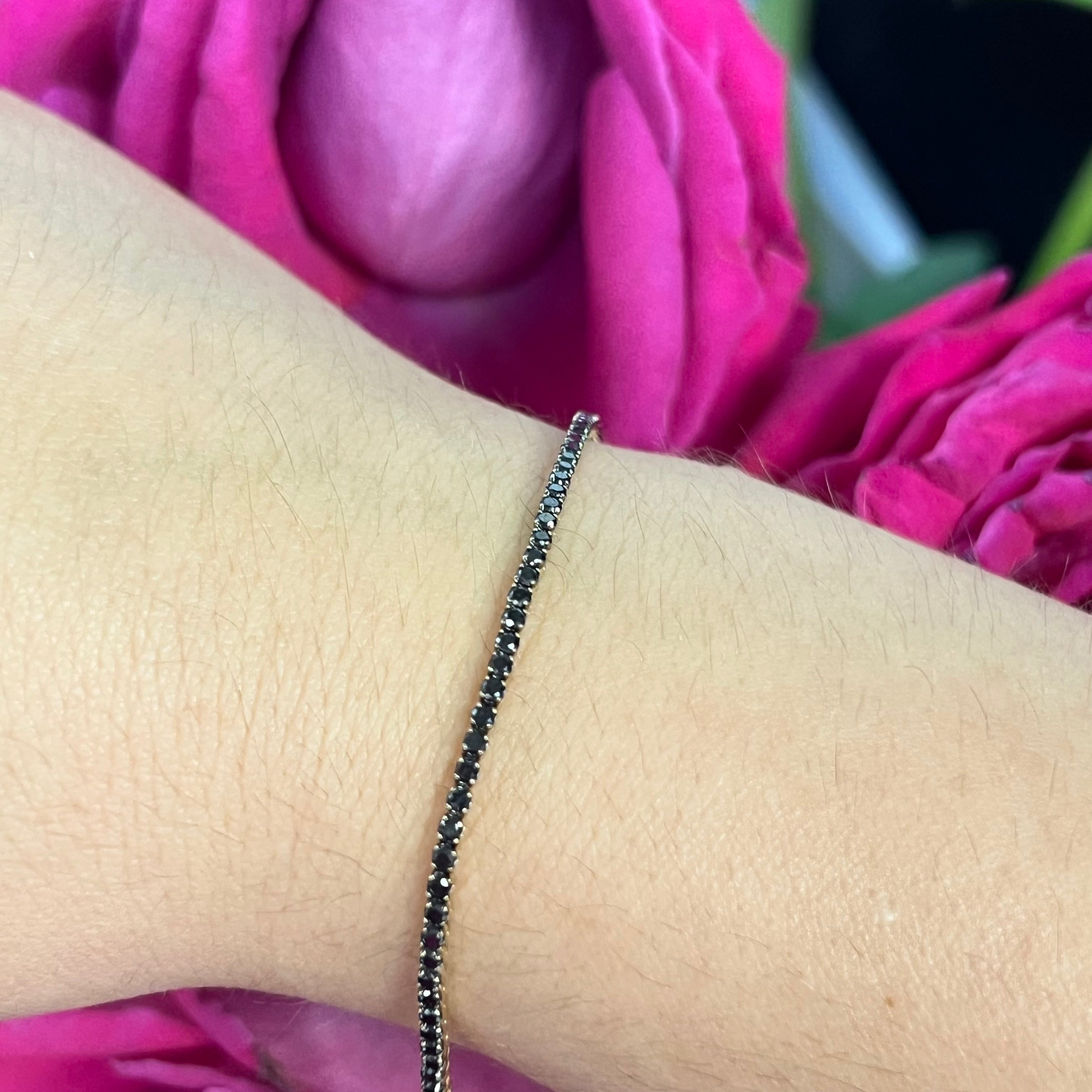 Stunning 14K Yellow Gold and Black Diamond Tennis Bracelet, 6.75"