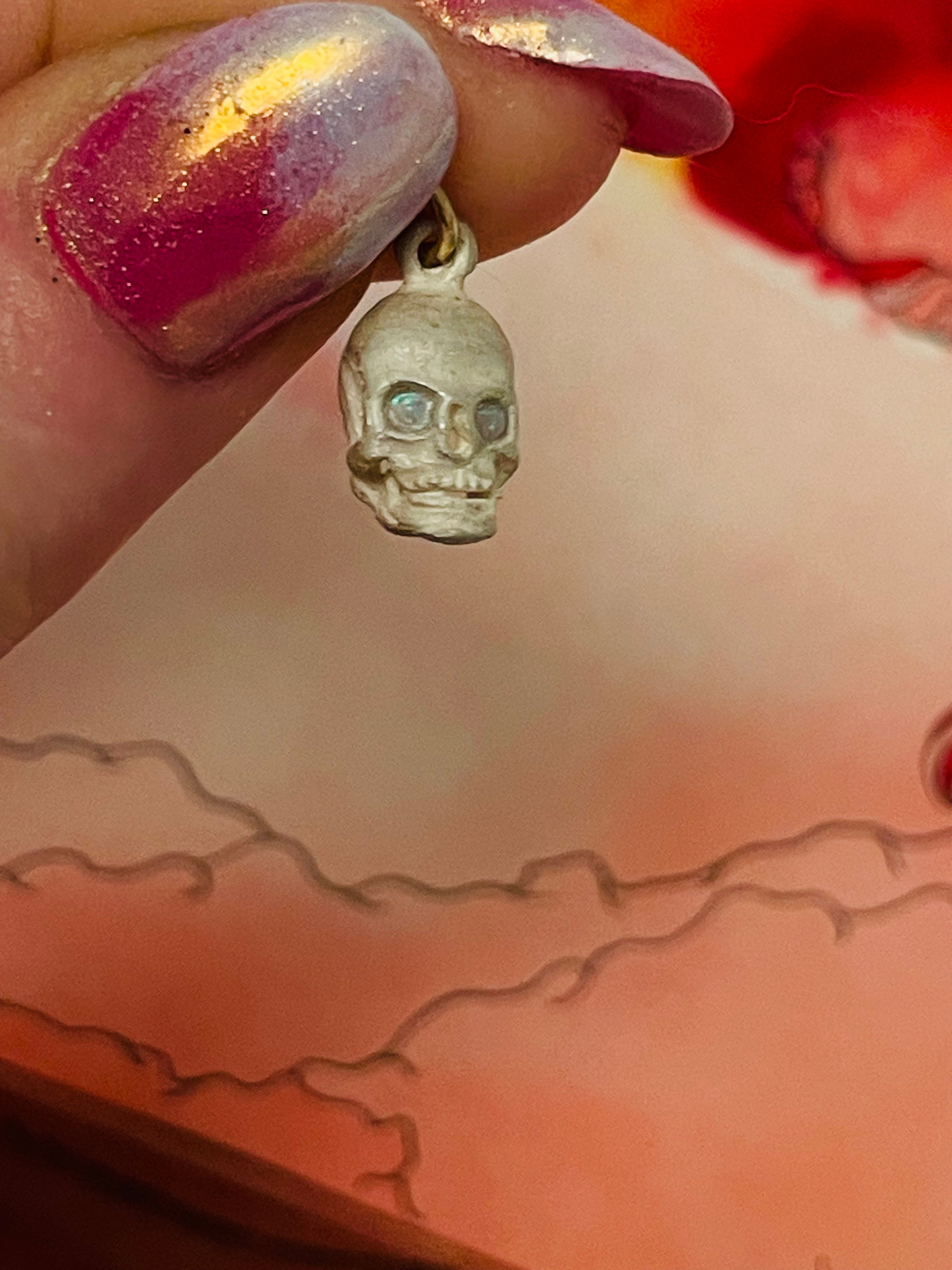 Raw Silver and Australian Opal Eyes Skull Charm Pendant