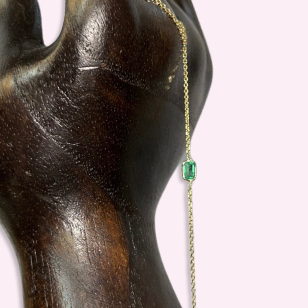 Colombian Emerald Handchain 14k Yellow Gold