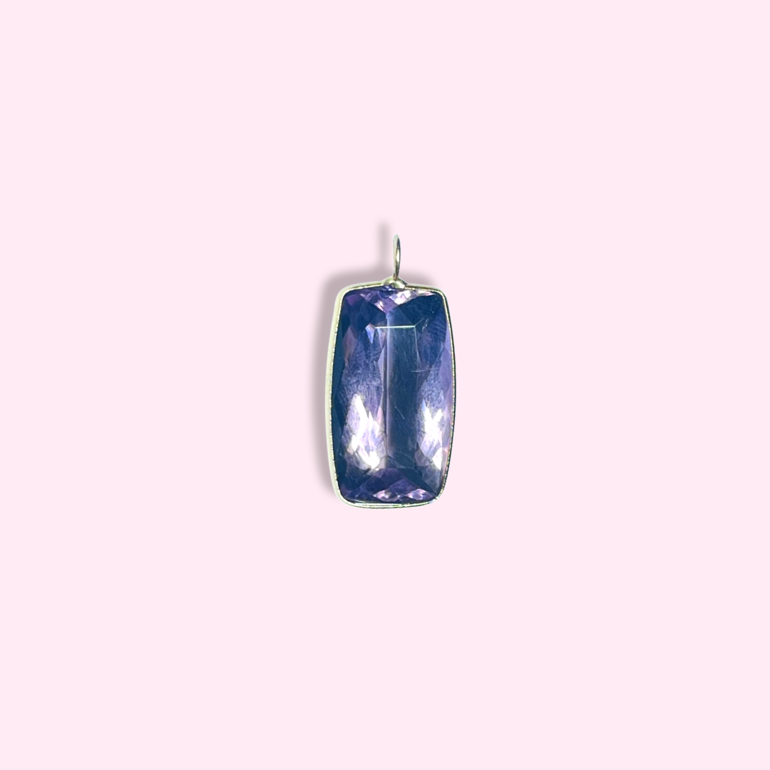 Light Purple Checkerboard Faceted Amethyst 14K Yellow Gold Pendant Charm 21x12mm