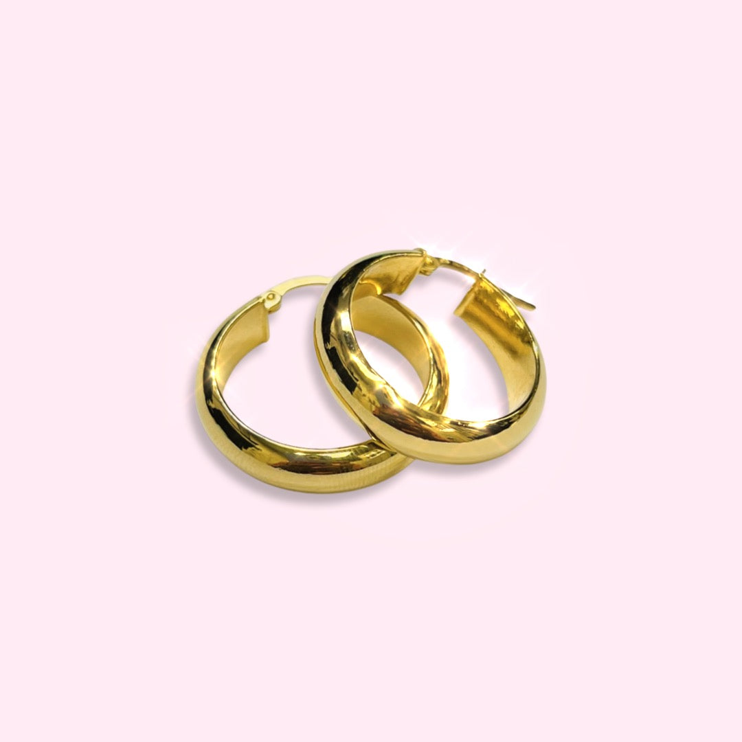 0.95" 10K Yellow Gold 6mm Rounded Flat Inside Hoop Earrings