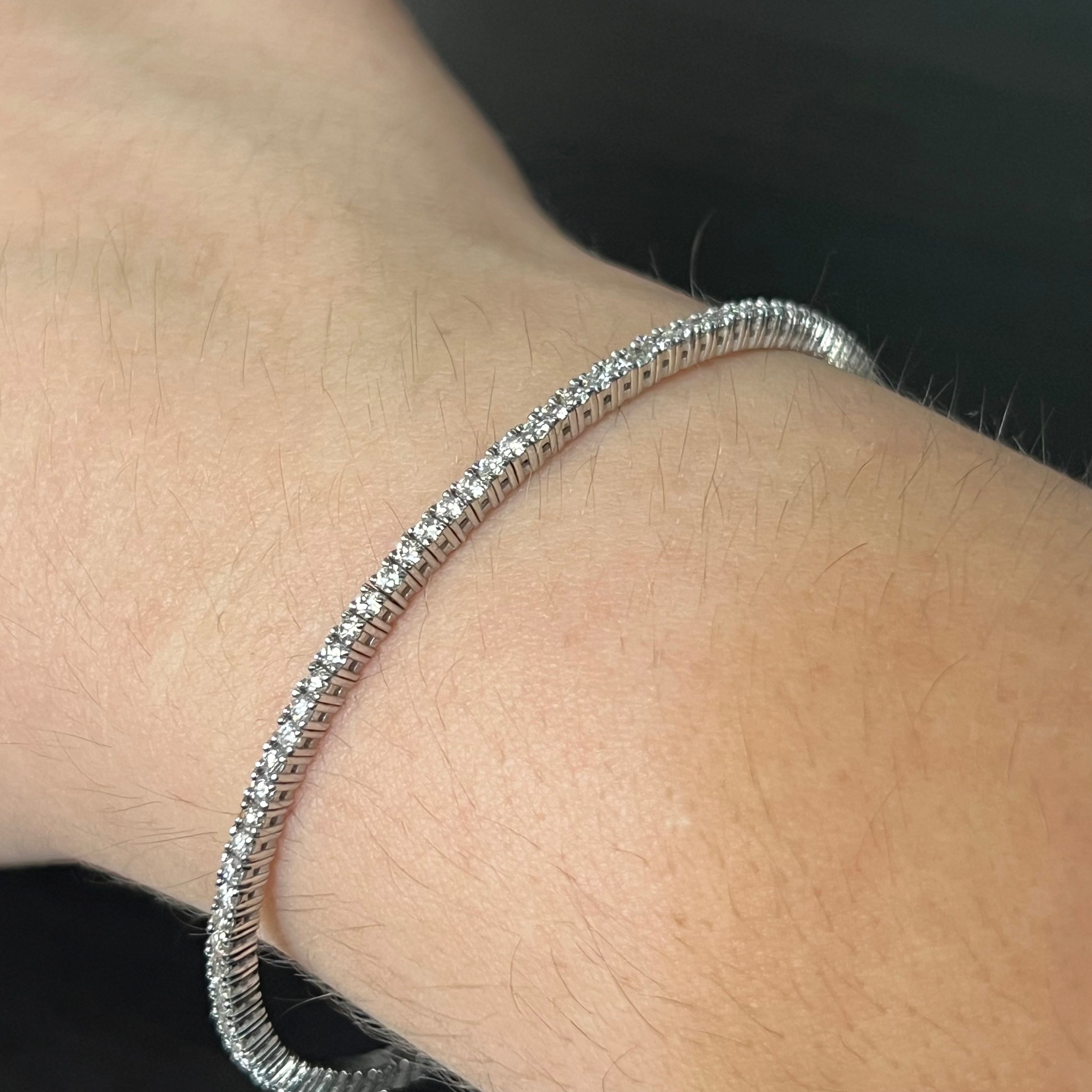 1.84CTW 14K White Gold Natural Diamond Flexible Bangle Bracelet