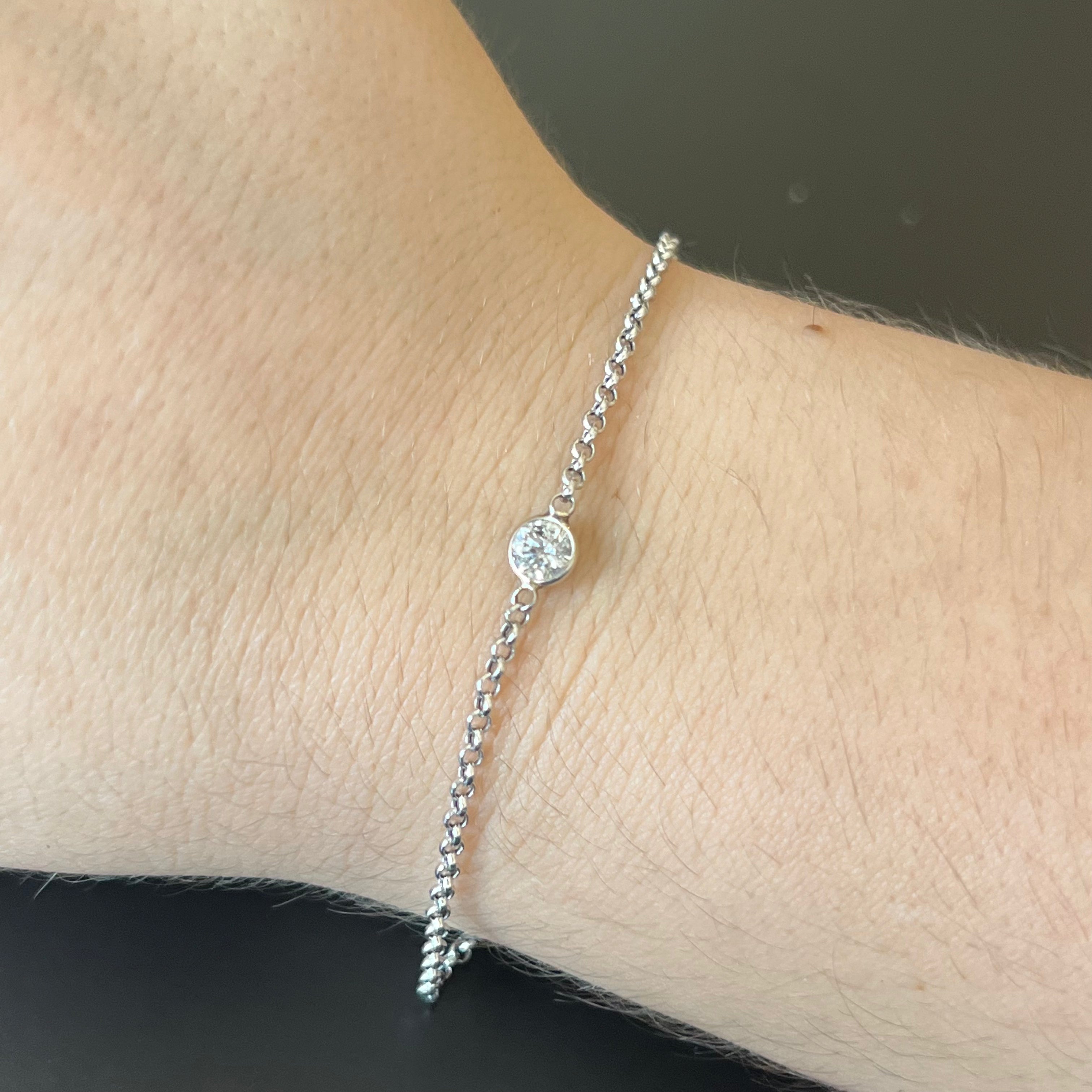 14K in Solid White Gold Diamond Solitaire Bracelet 6.75"