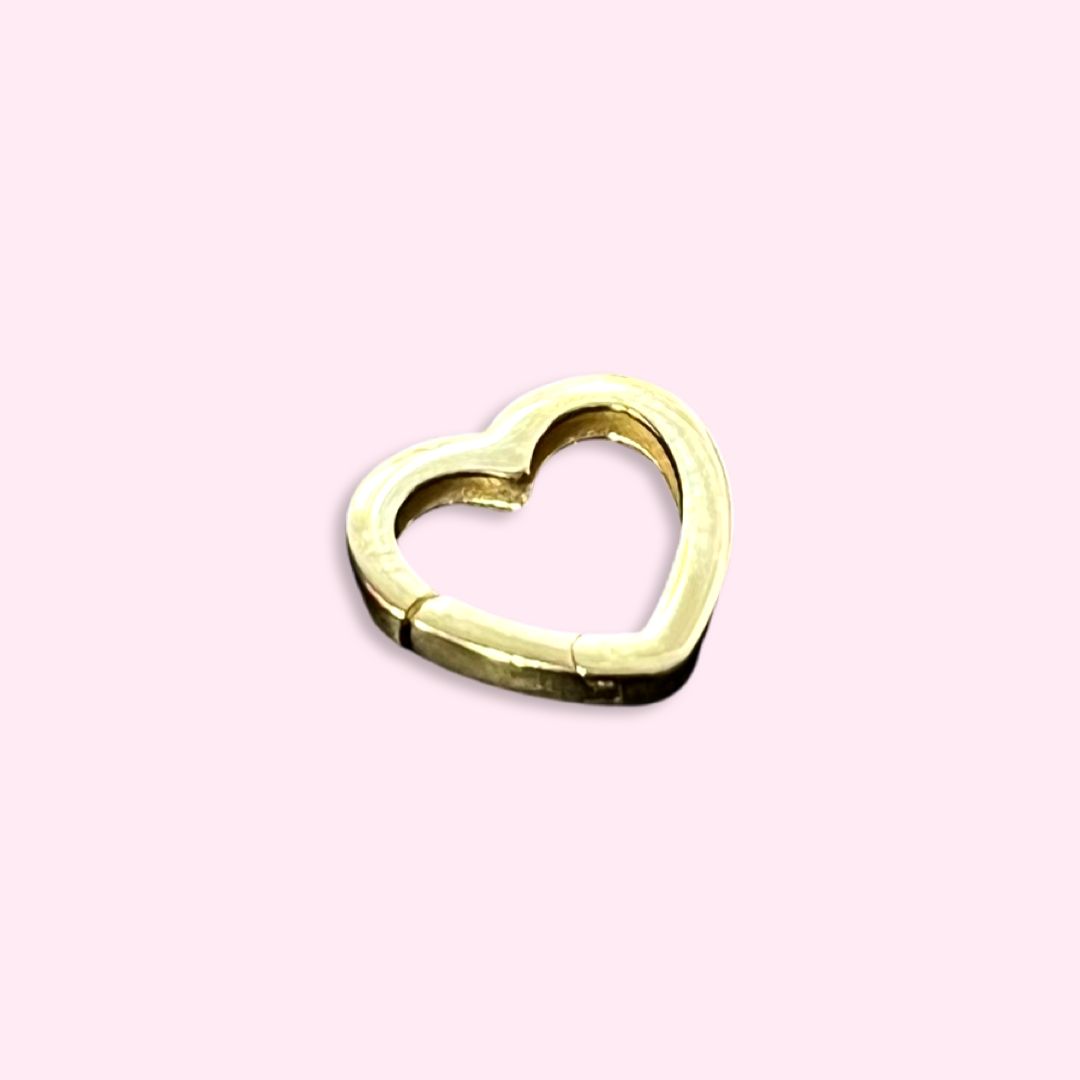 Solid 14K Yellow Gold Petite Heart Carabiner Charm Connector 10mm .5g