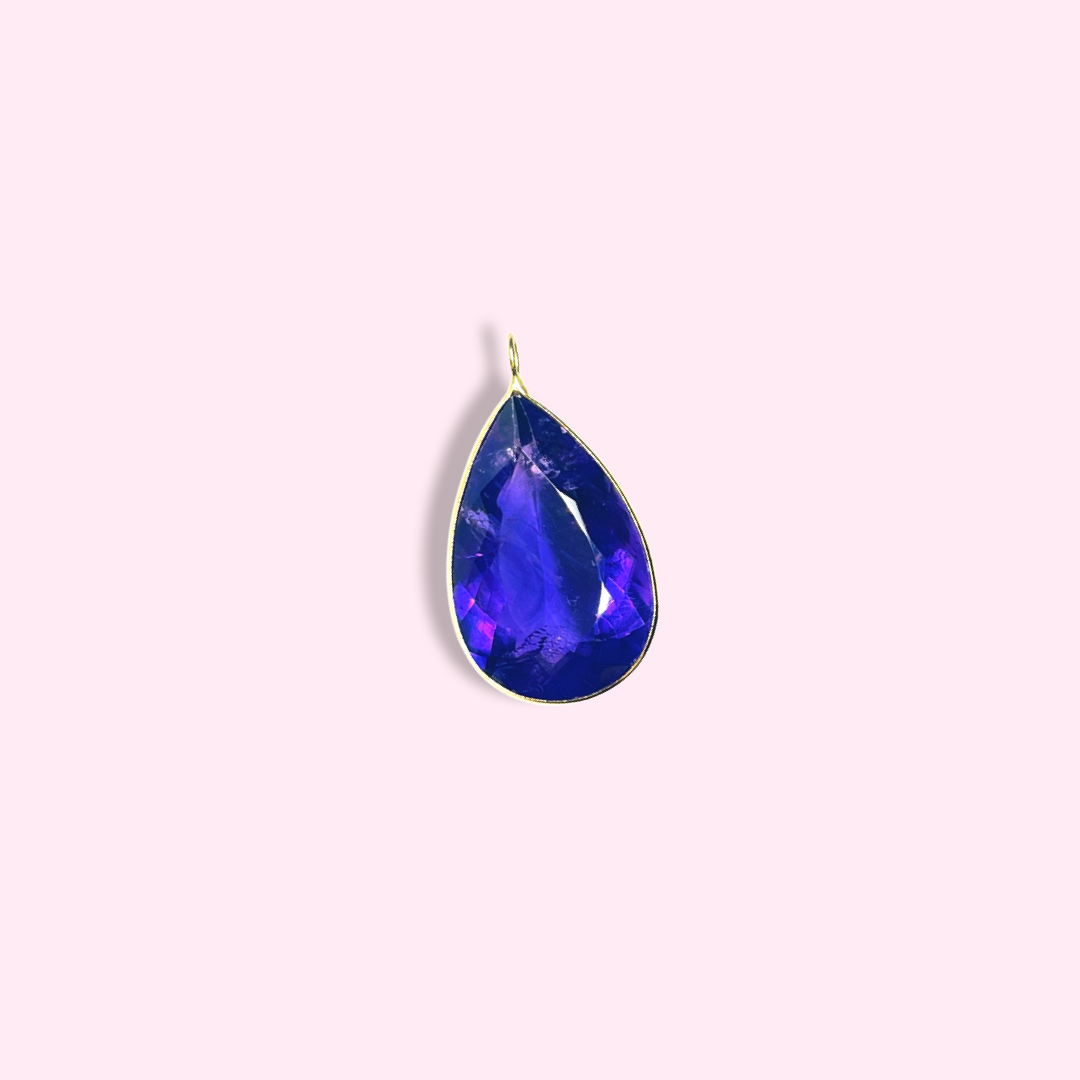 Large Deep Purple Pear Shaped Amethyst 14K Yellow Gold Pendant Charm 1.25x.70"