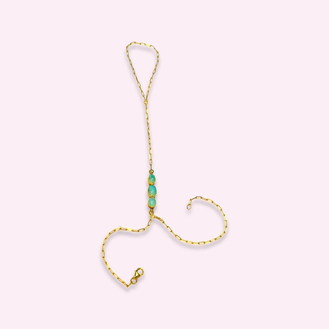 Natural Persian Turquoise 18K Yellow Gold Handchain Bracelet