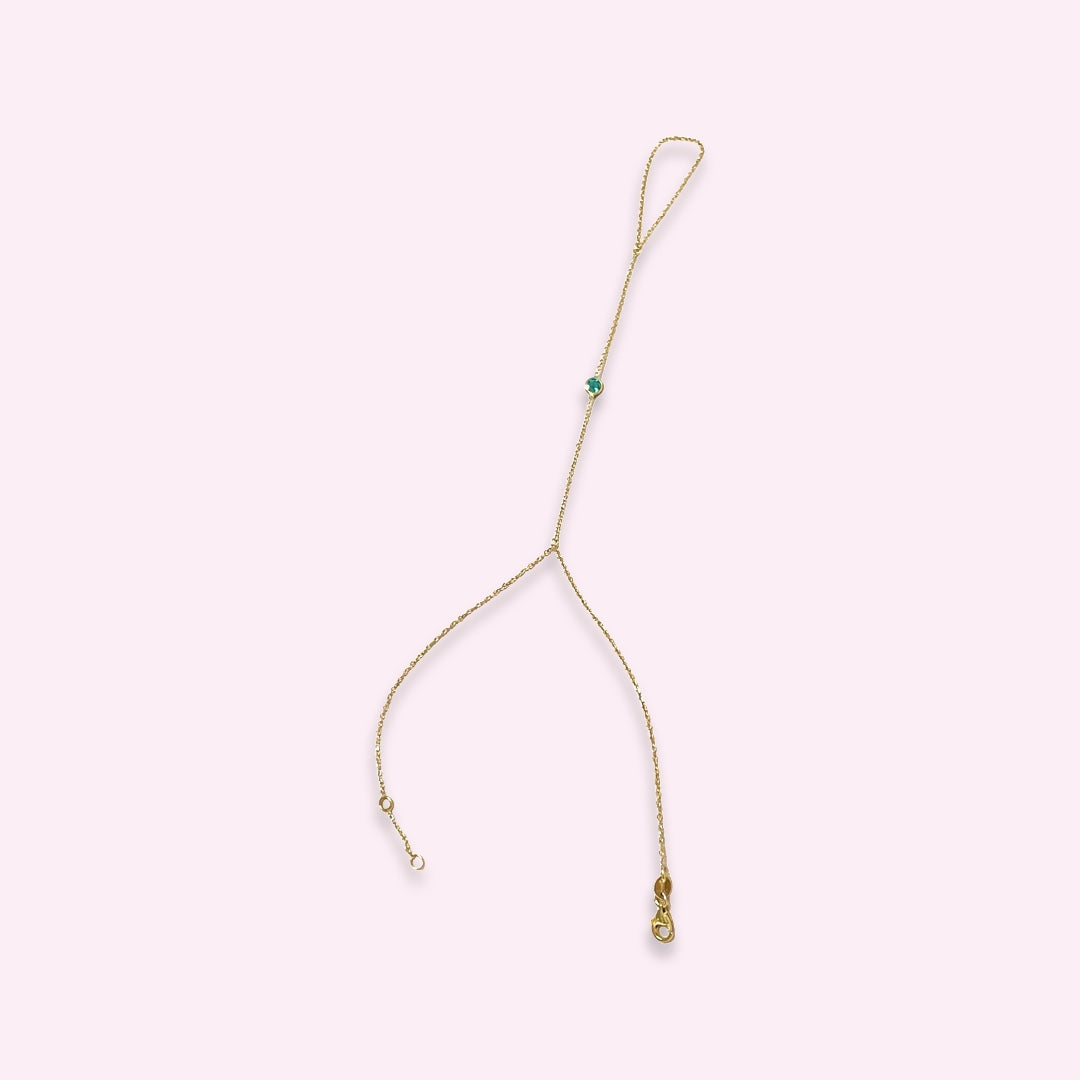 14K Yellow Gold Single Round Emerald Handchain