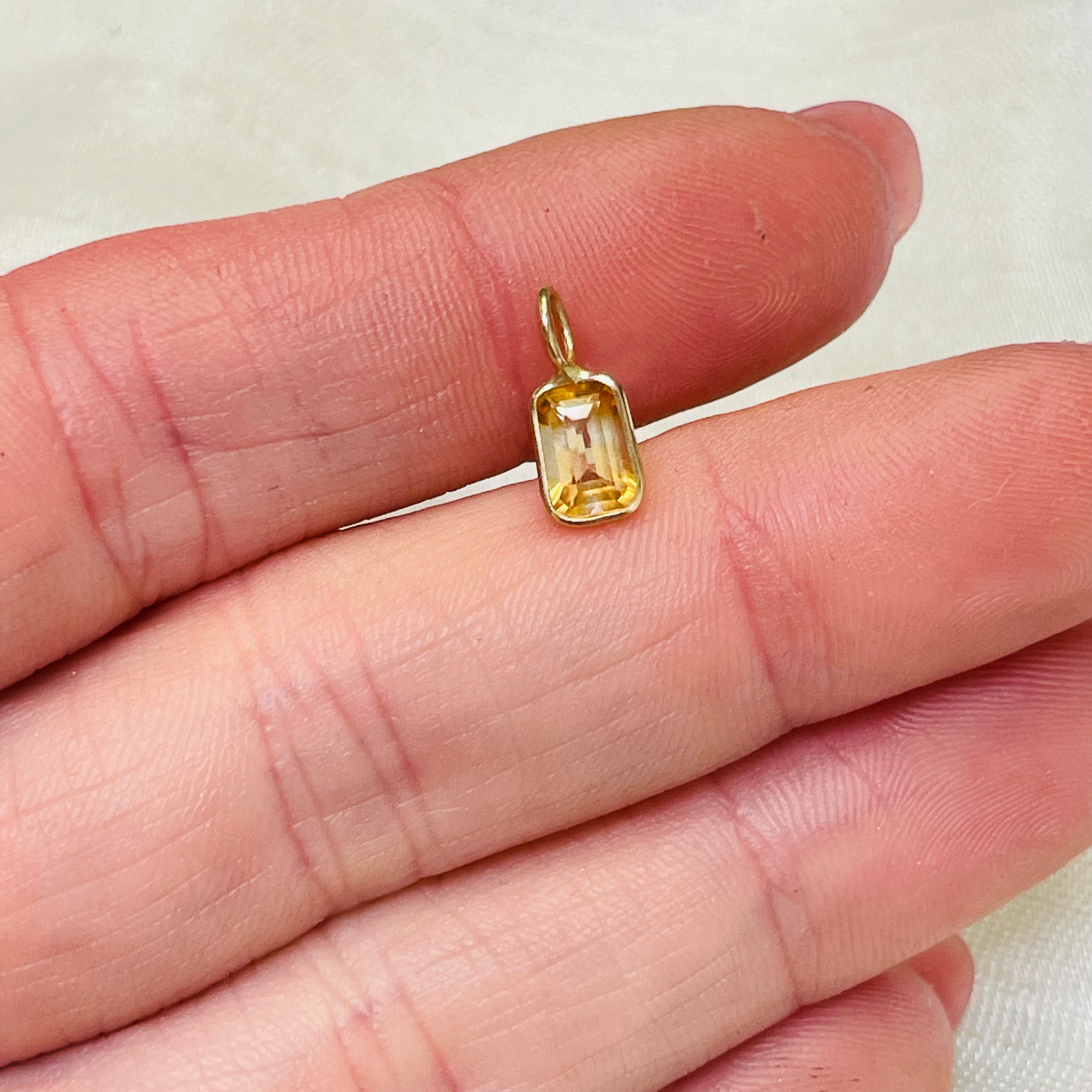 Natural Yellow Citrine Emerald Cut 14K Yellow Gold Pendant Charm 13x6.5mm