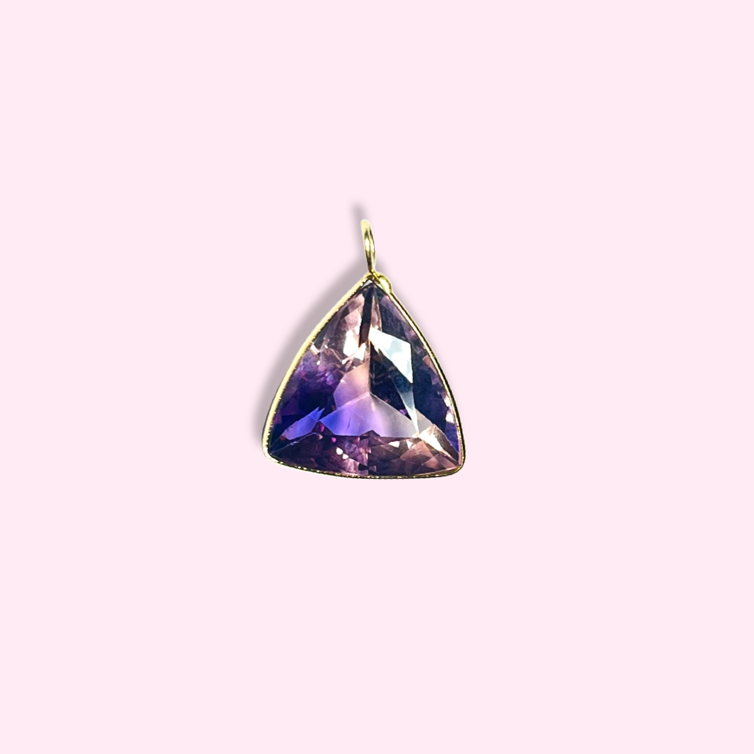 Large Triangular Ametrine 14K Yellow Gold Pendant Charm