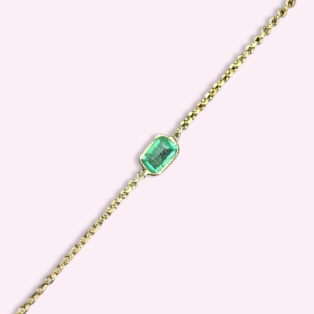 Colombian Emerald Handchain 14k Yellow Gold