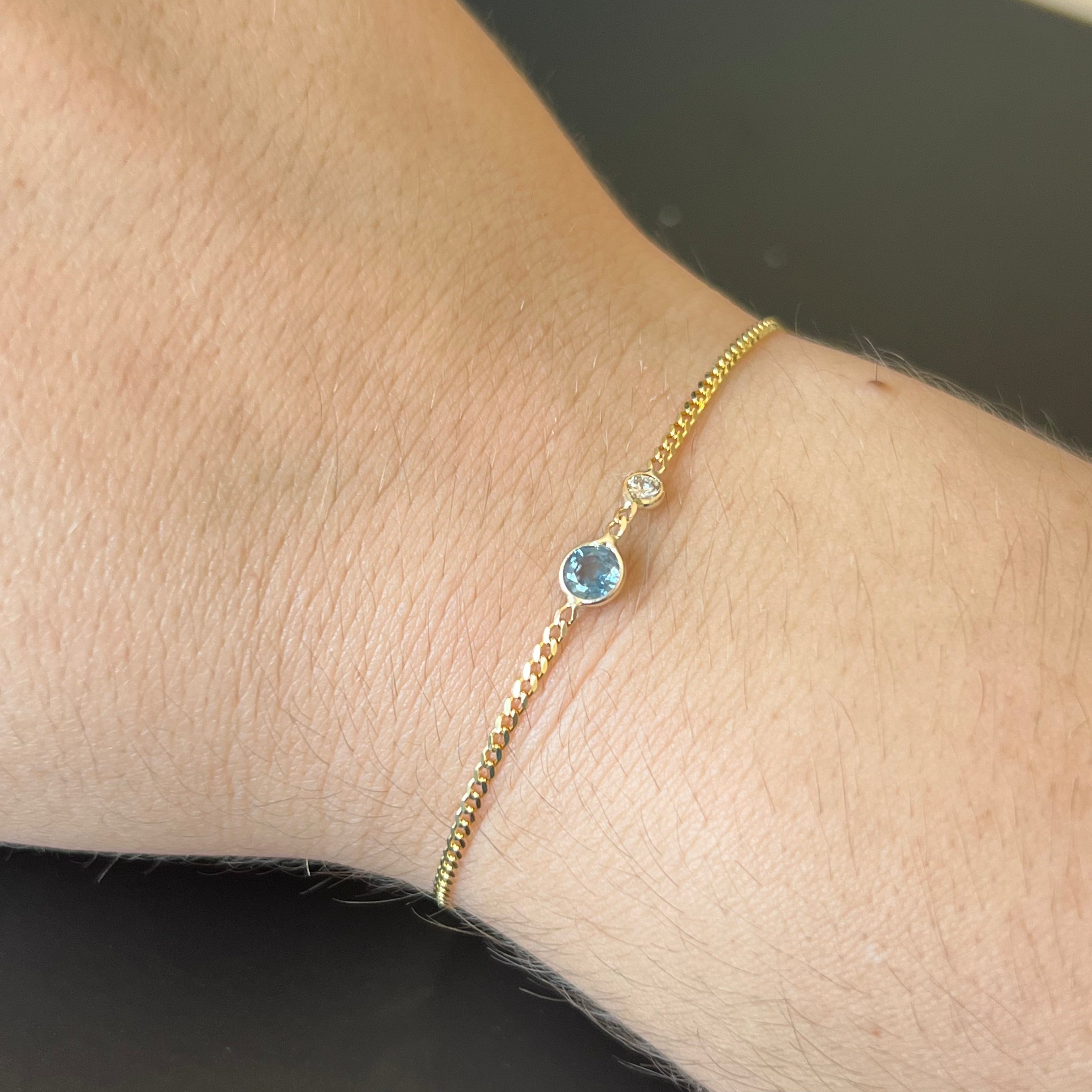 Sapphire And Diamond Bracelet in Solid 14k Yellow Gold 7"