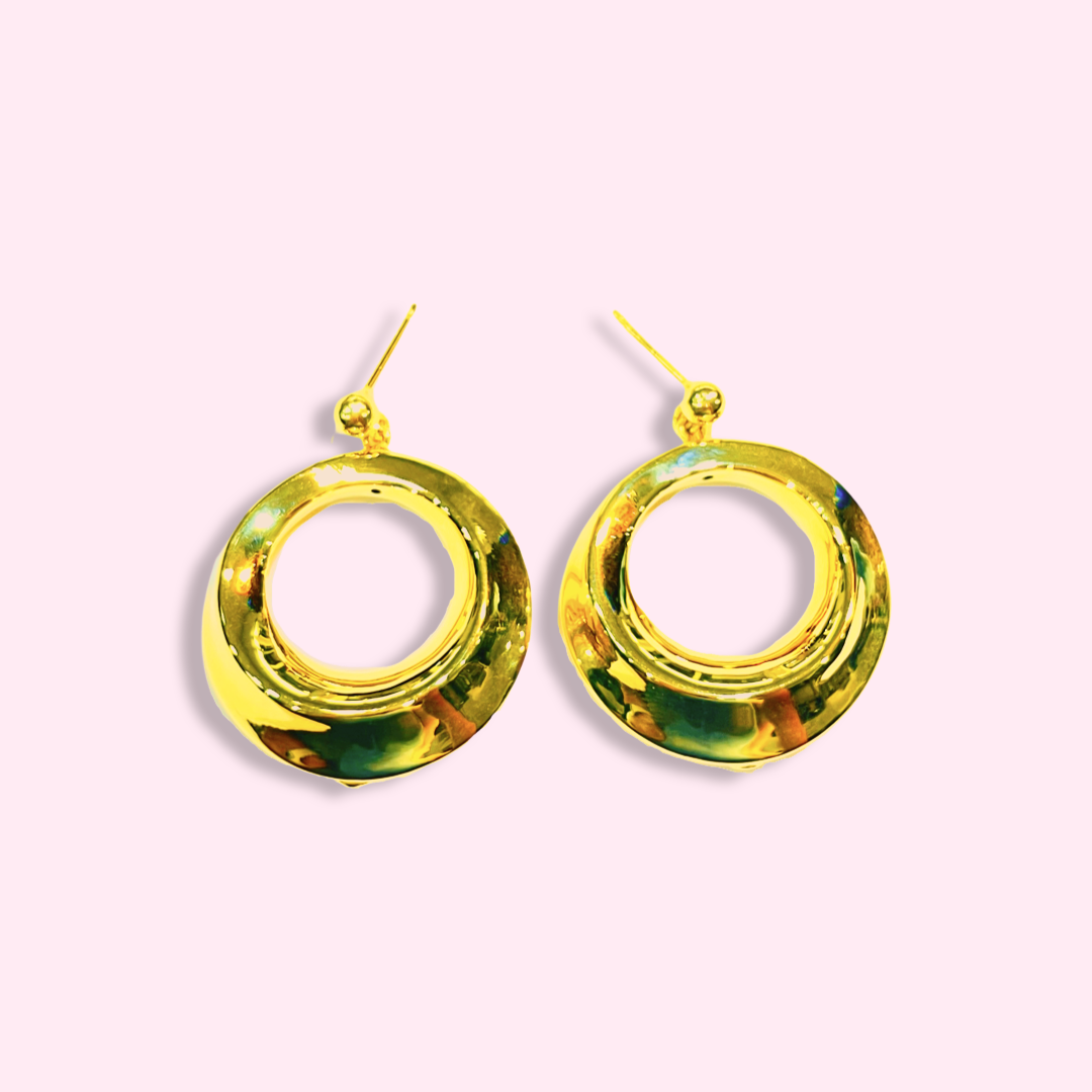 Puffy 10K Yellow Gold Hoop 1" 9mm Dangling Earrings