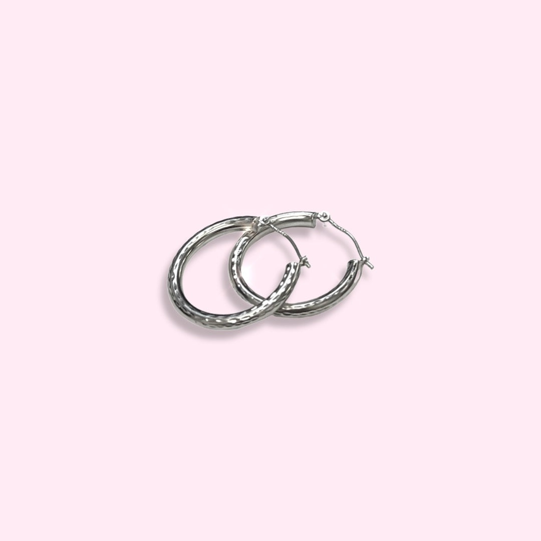 14K 1" 3mm White Gold  Hoop Earrings