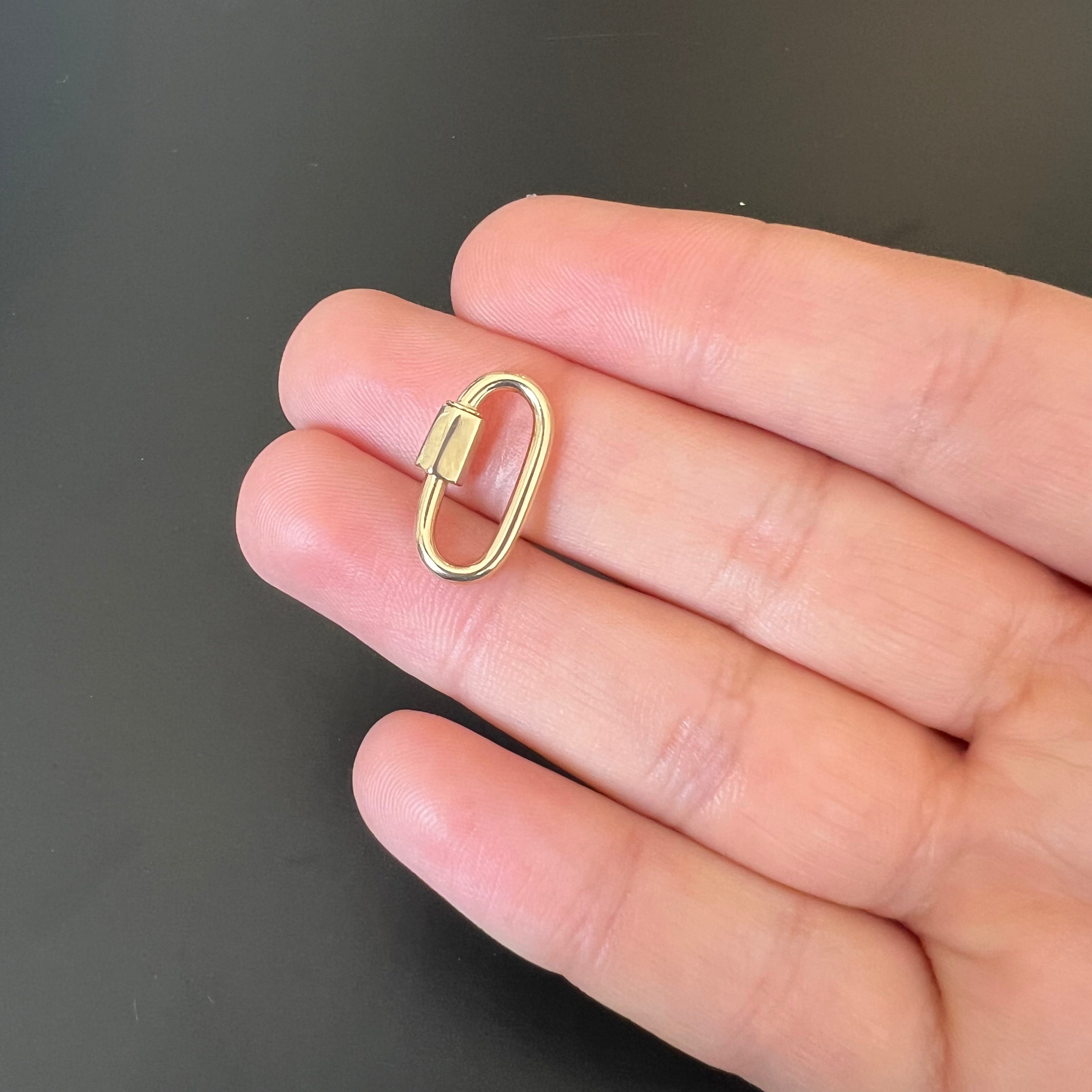 Solid 14K Gold Oval Carabiner Charm Connecter