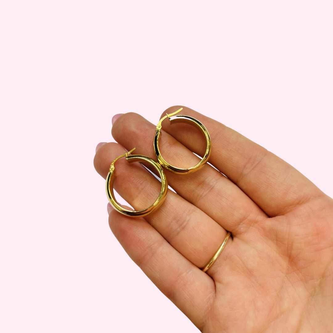 0.95" 10K Yellow Gold 6mm Rounded Flat Inside Hoop Earrings