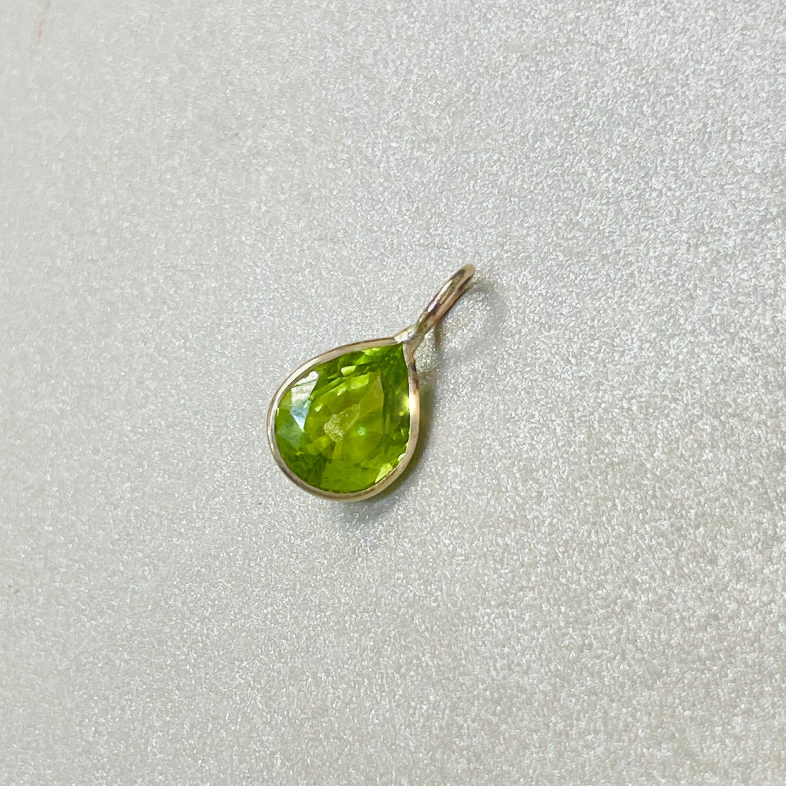 Vivid Green Peridot Chubby Pear 14K Yellow Gold Gem Charm Pendant