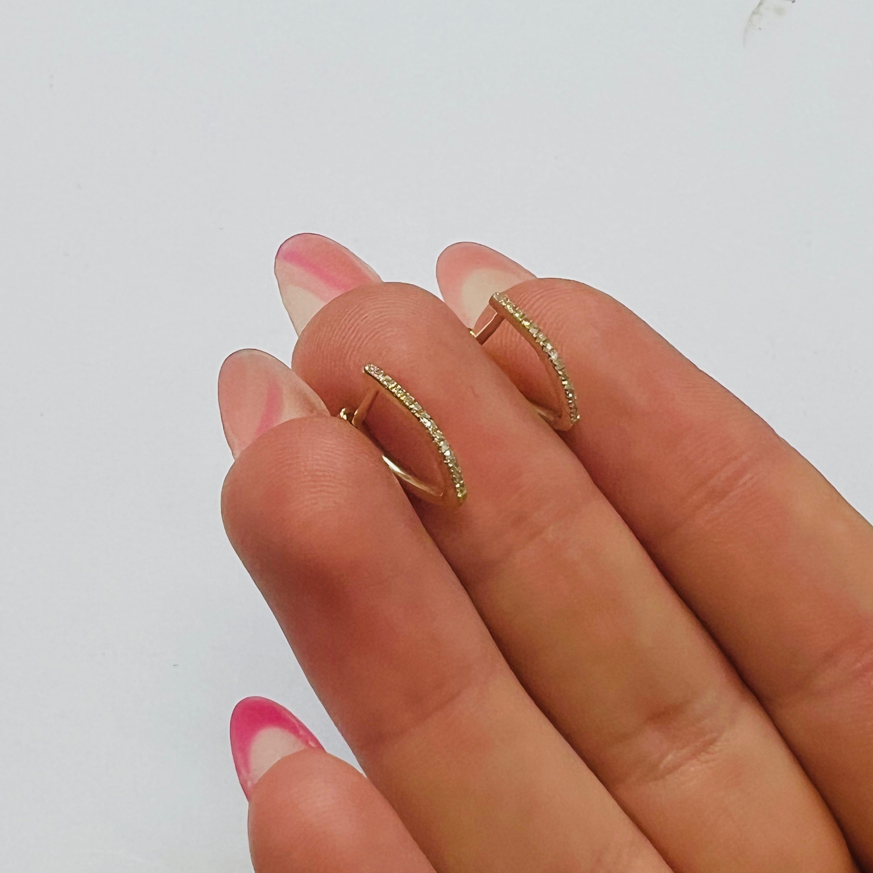 Solid 14K Yellow Gold Diamond V Shape Huggie Hoops .47"