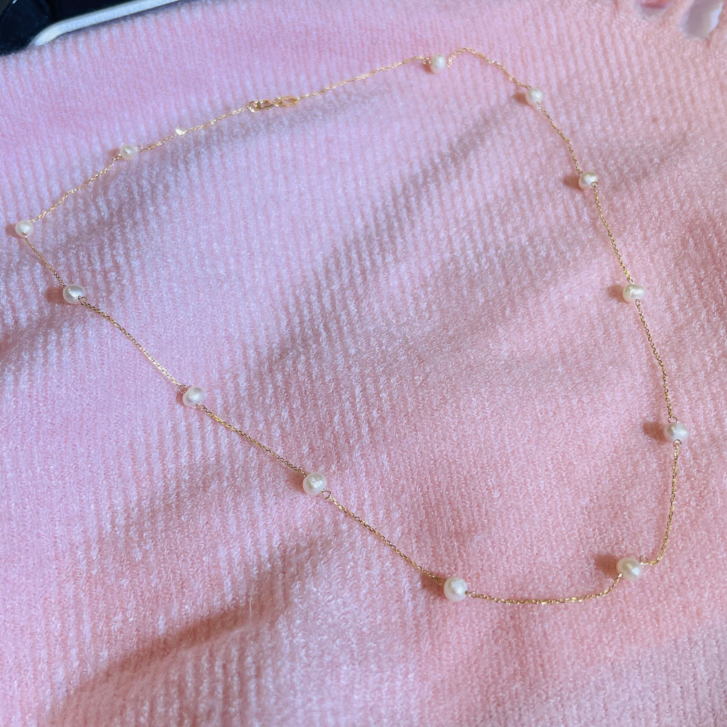 Fresh Water Pearl 14K Yellow 16” Station Necklace