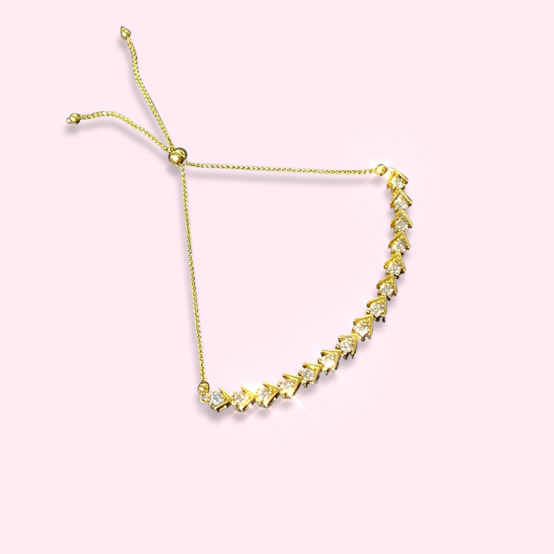 14K  Yellow Gold Adjustable Diamond Tennis Chain Bracelet