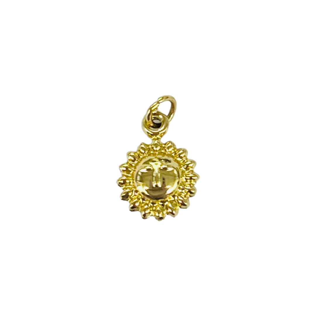 14K Yellow Gold Puffy Smiling Sun Charm Cute Pendant