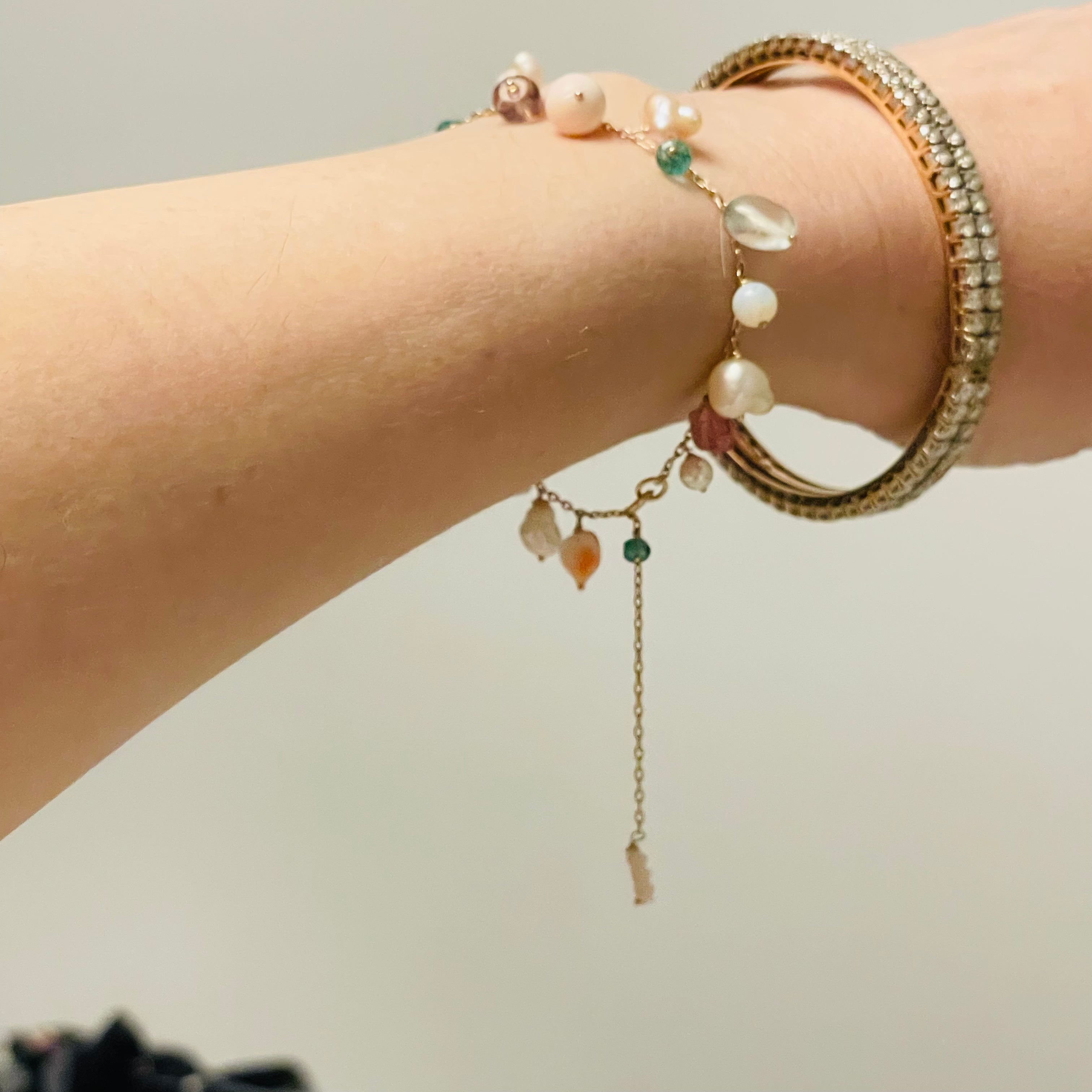 Fairy Garden Solid 14K Yellow Gold Multi Gem Pastel Charm Bracelet