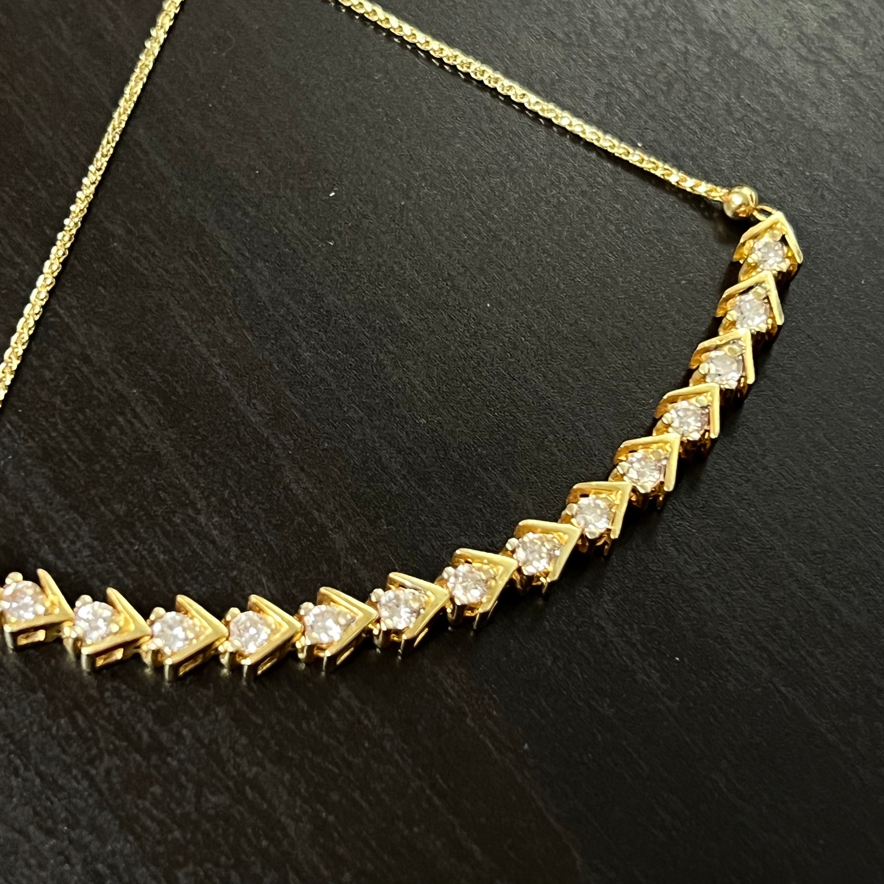 14K  Yellow Gold Adjustable Diamond Tennis Chain Bracelet